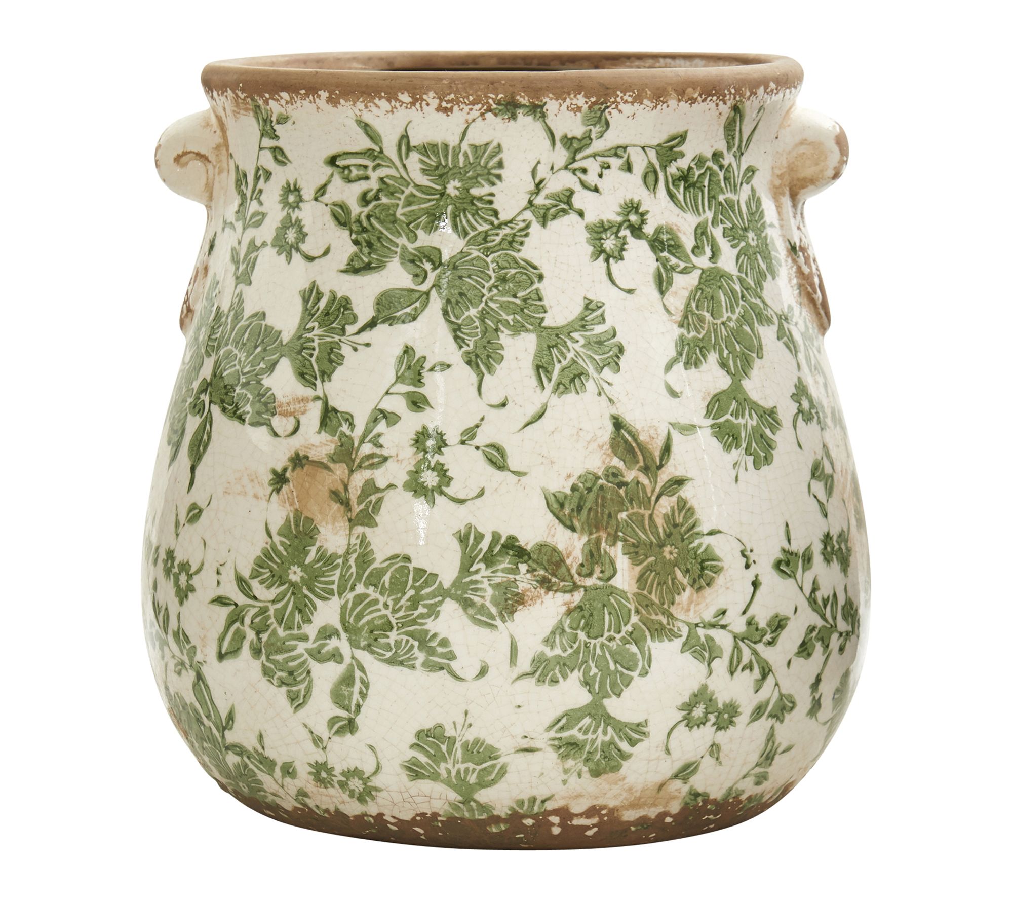 Nearly Natural 10" Tuscan Ceramic Green Scroll Planter