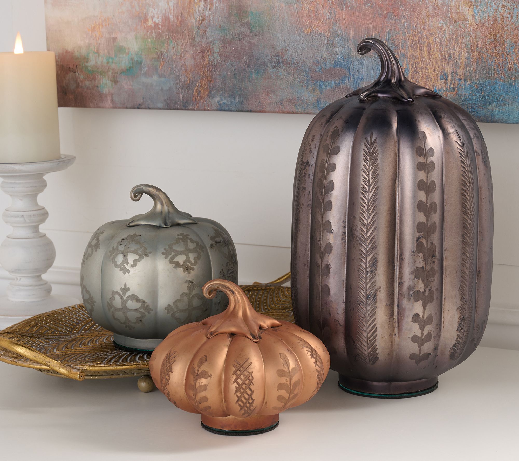 "As Is" Home Reflections S/3 Etched Mercury Glass Pumpkins