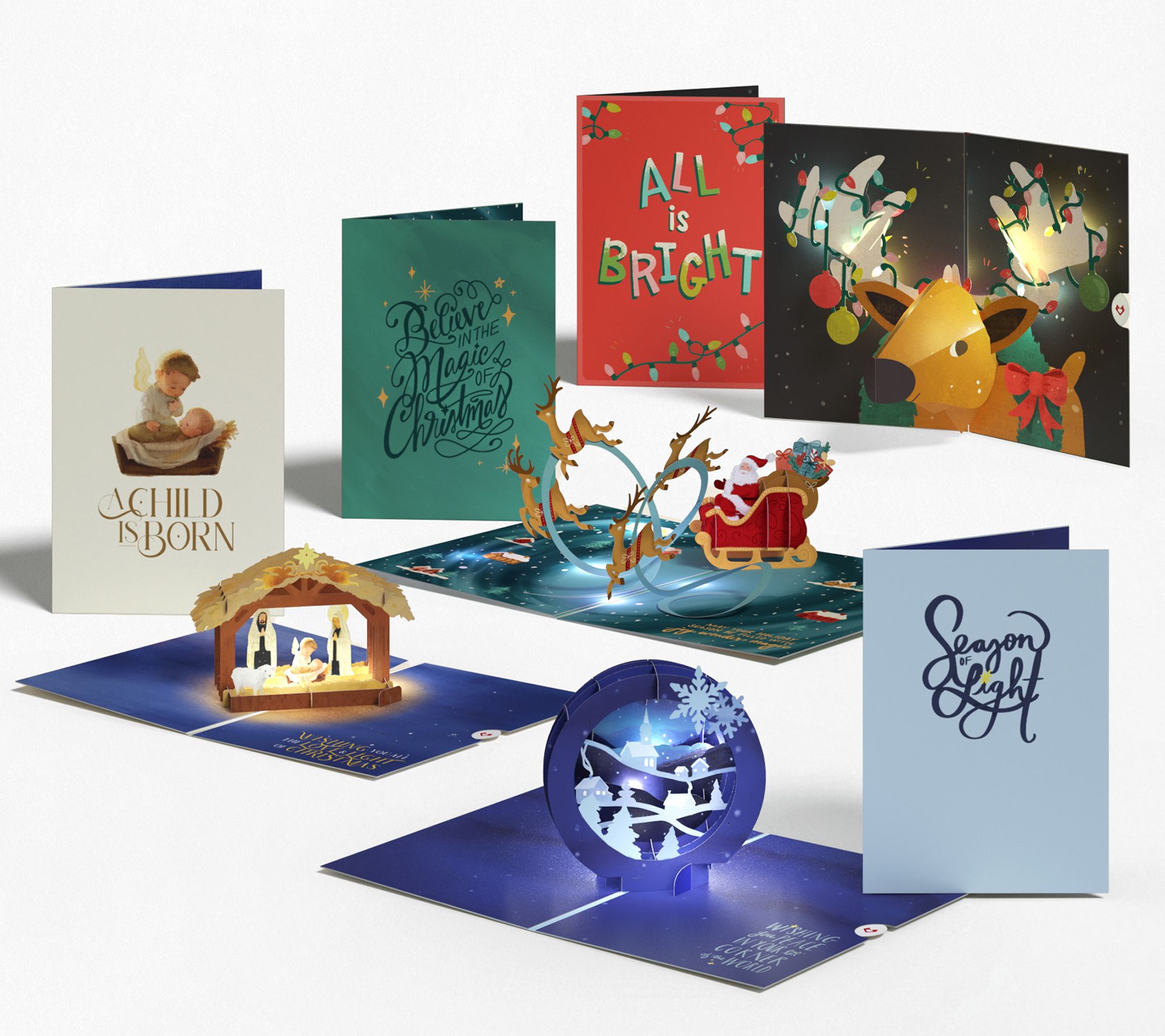 Lovepop Cards Set of 4 Holiday Light-Up Pop Up Cards