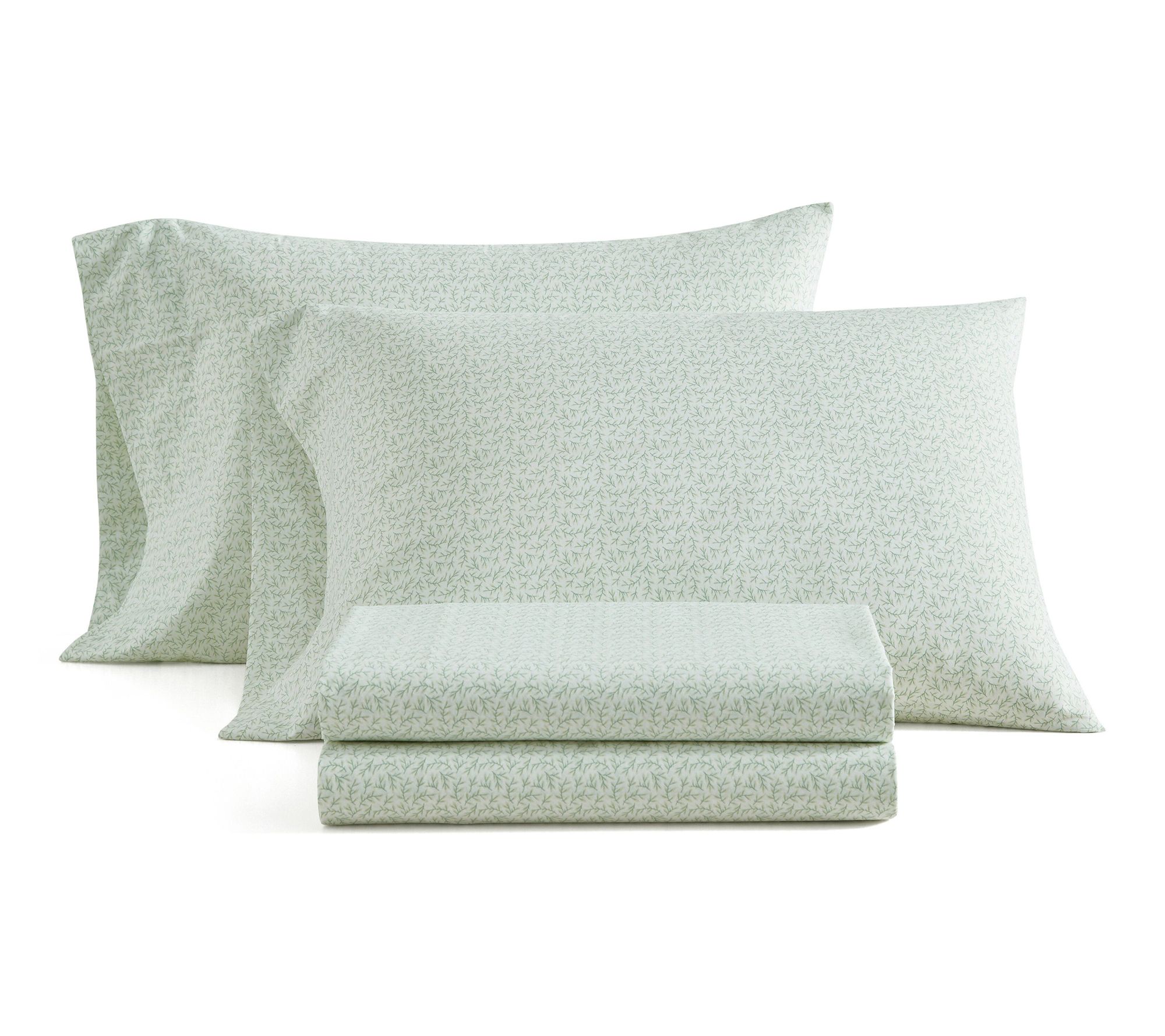 Martha Stewart Leaves White/Green Cotton Full Sheet Set