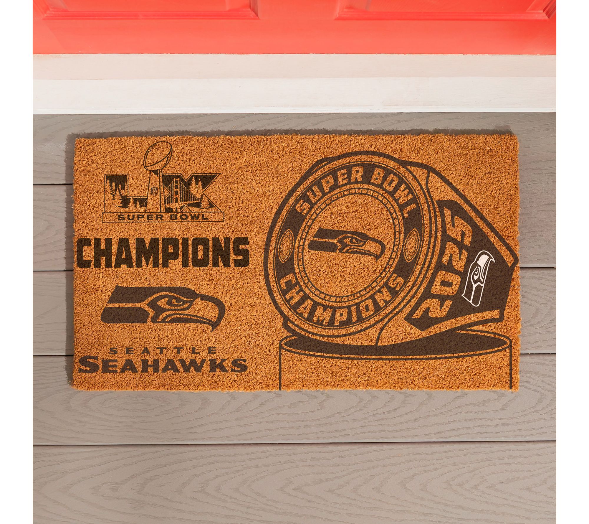 Evergreen Seattle Seahawks Superbowl 60 Ring Coir Doormat