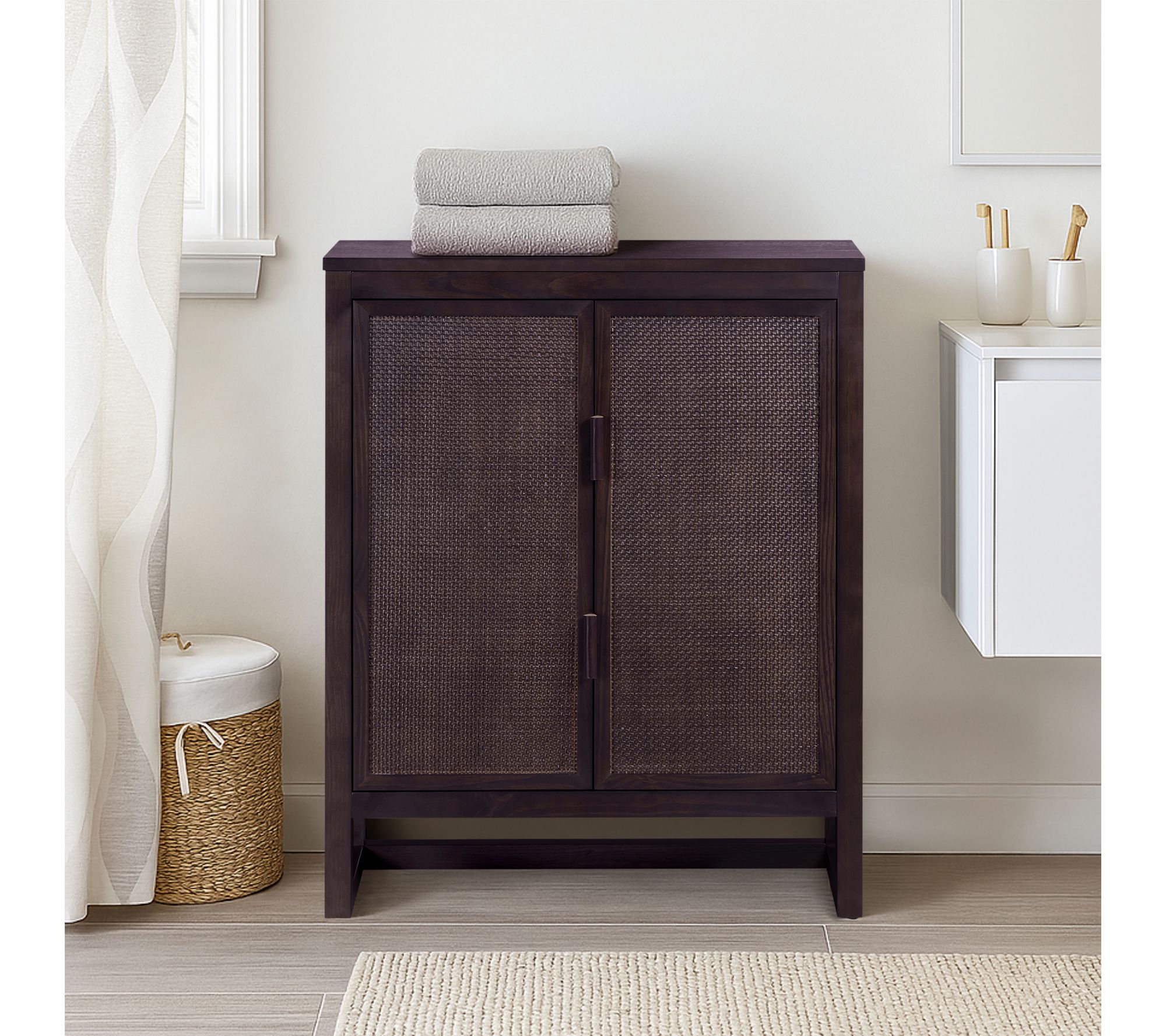 Teamson Home Hatteras Accent Cabinet with 2 Rattan Inlay Doors