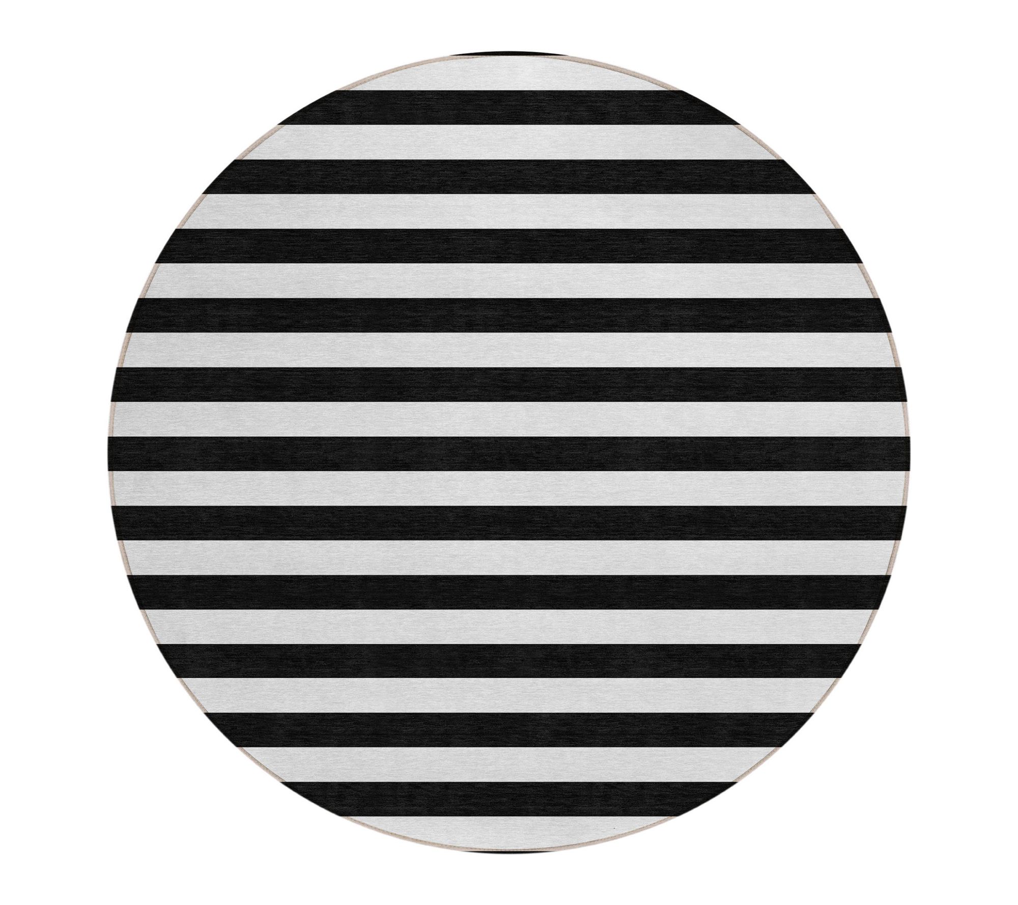 HomeRoots 8' Round Black and White Round Striped Washable Rug