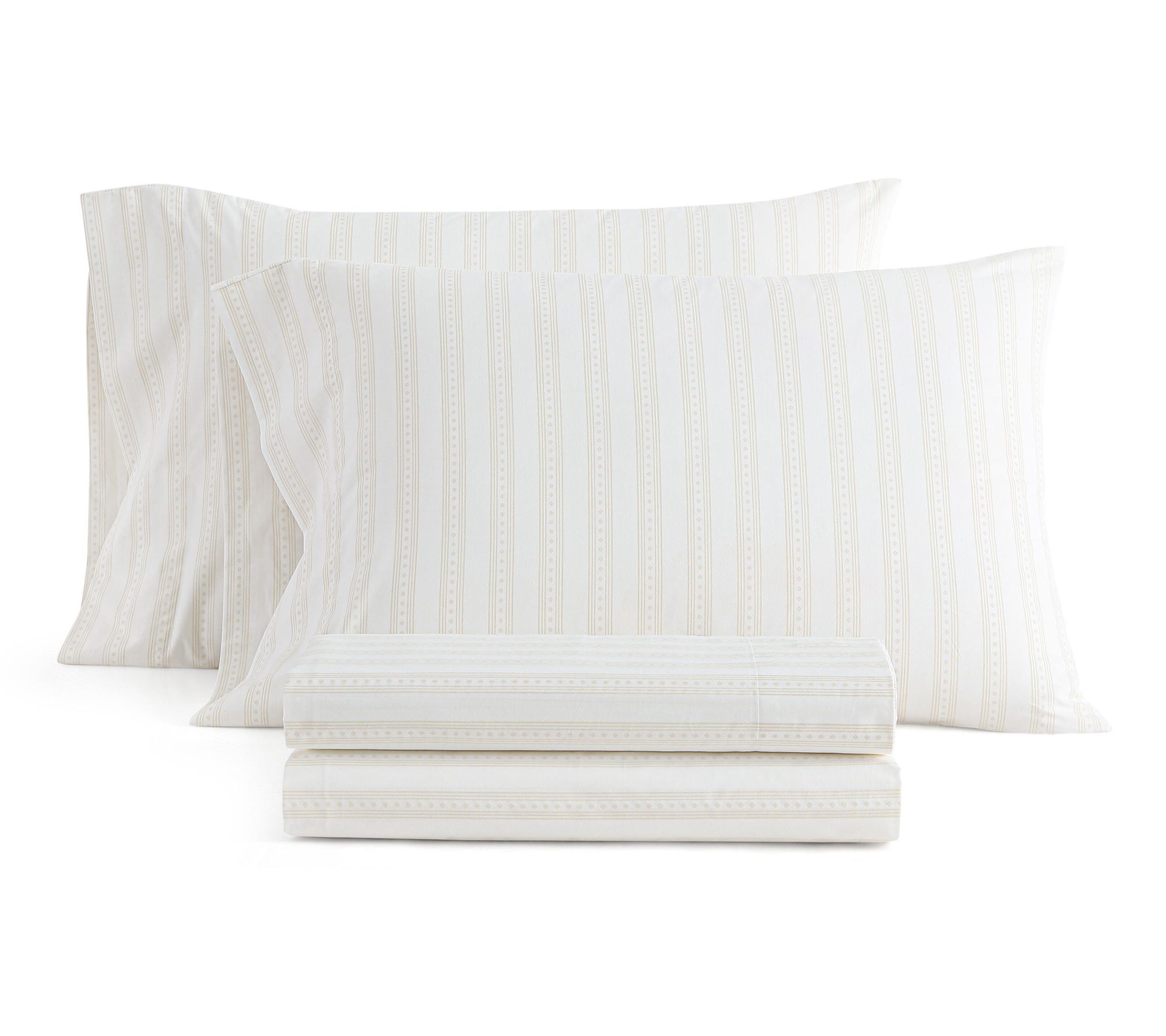 Martha Stewart Francesca Stripe White/Beige Queen Sheet Set