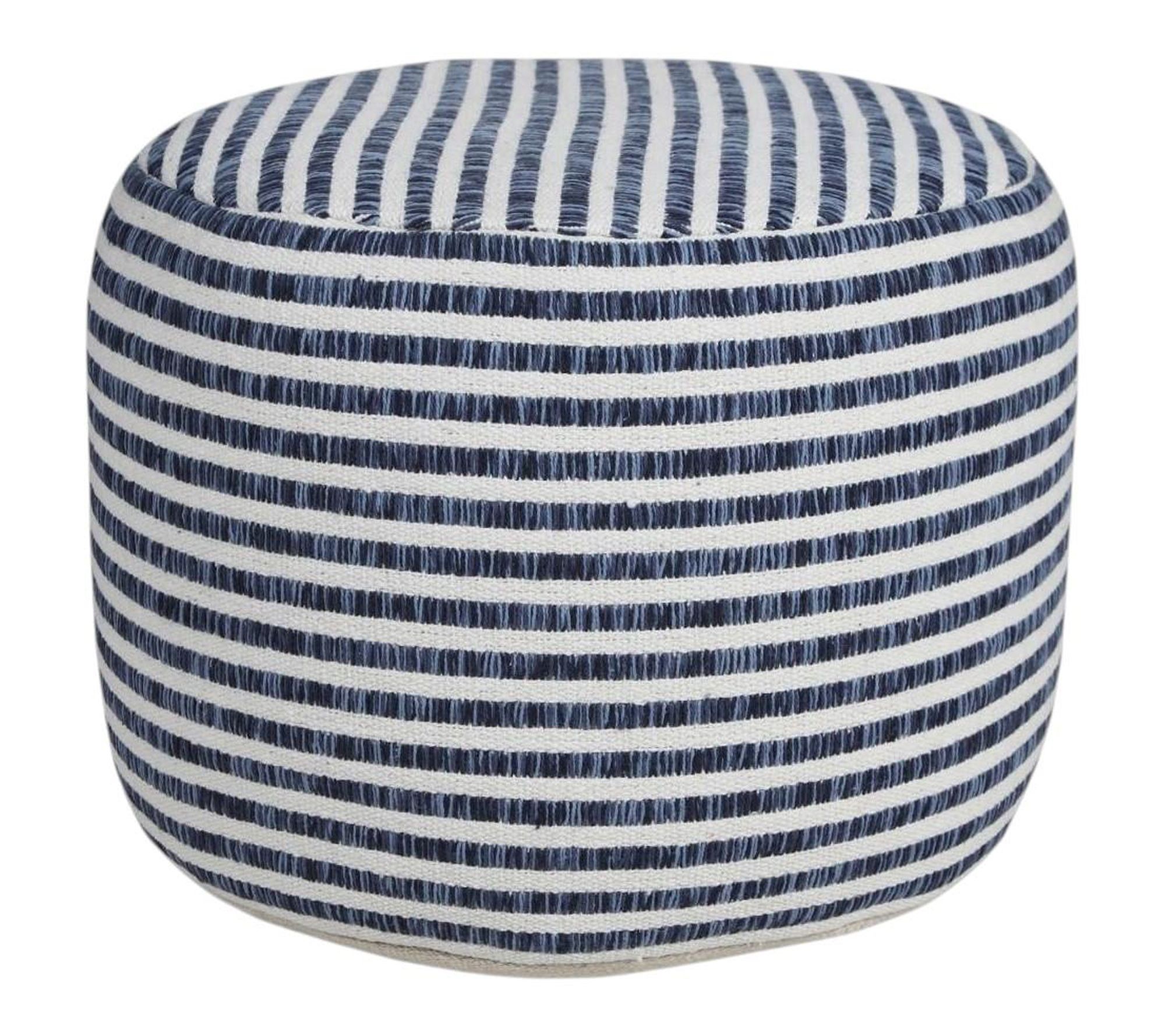 HomeRoots 18" Blue and White Cotton Striped Pouf Ottoman