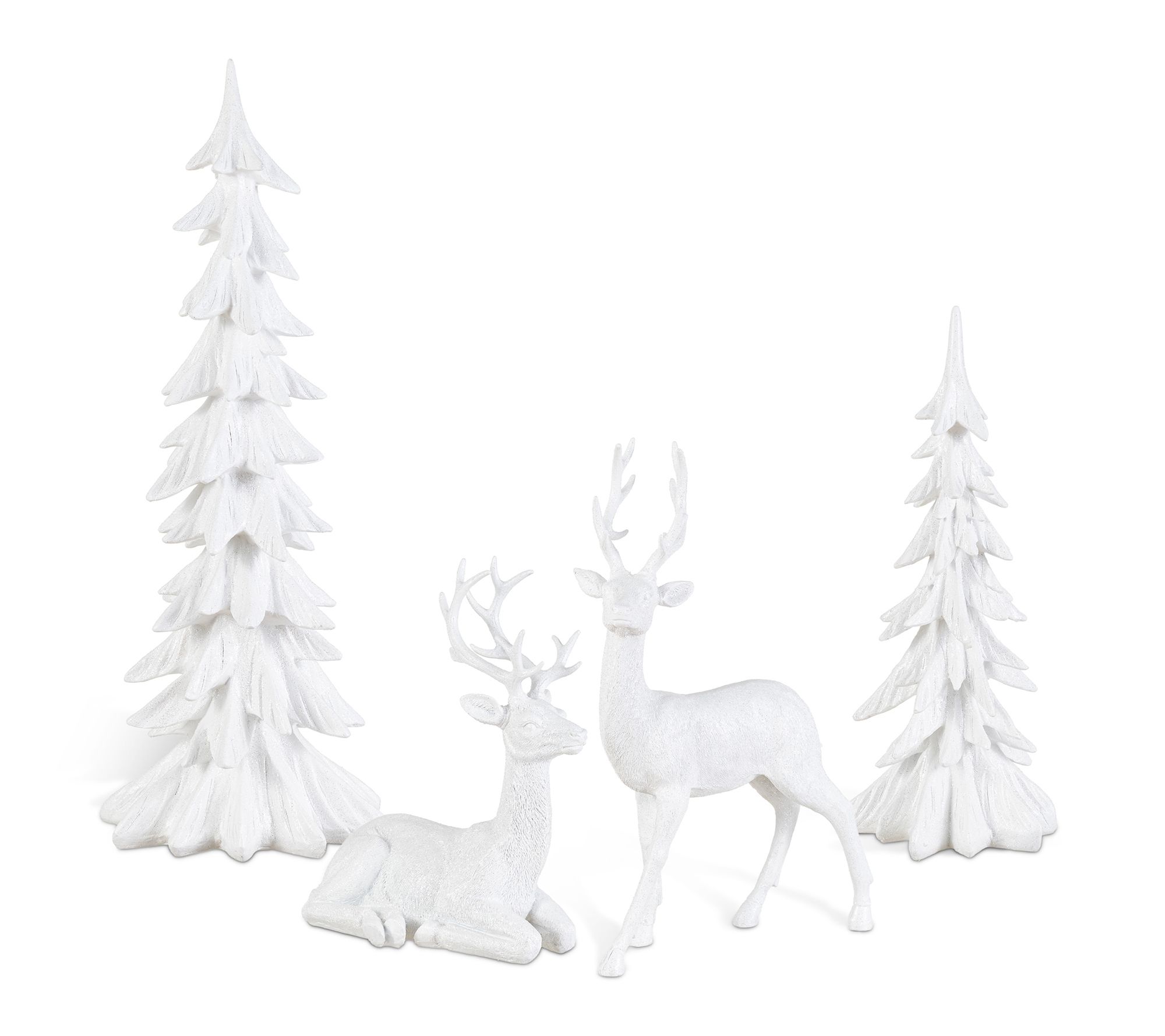Glitzhome S/4 Christmas Resin White Reindeer w/Tree Table Decor