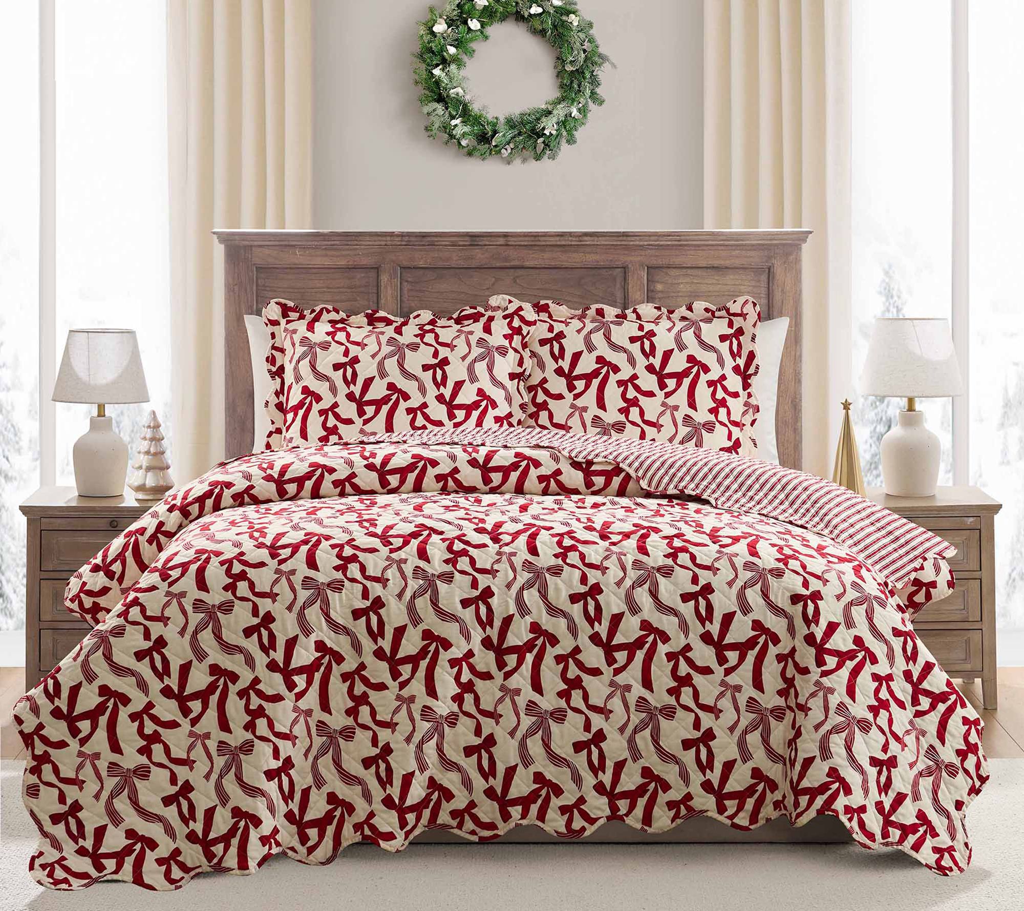 Hallmark 3-Pc Red Scallop Bow Holiday Quilt Set, F/Q