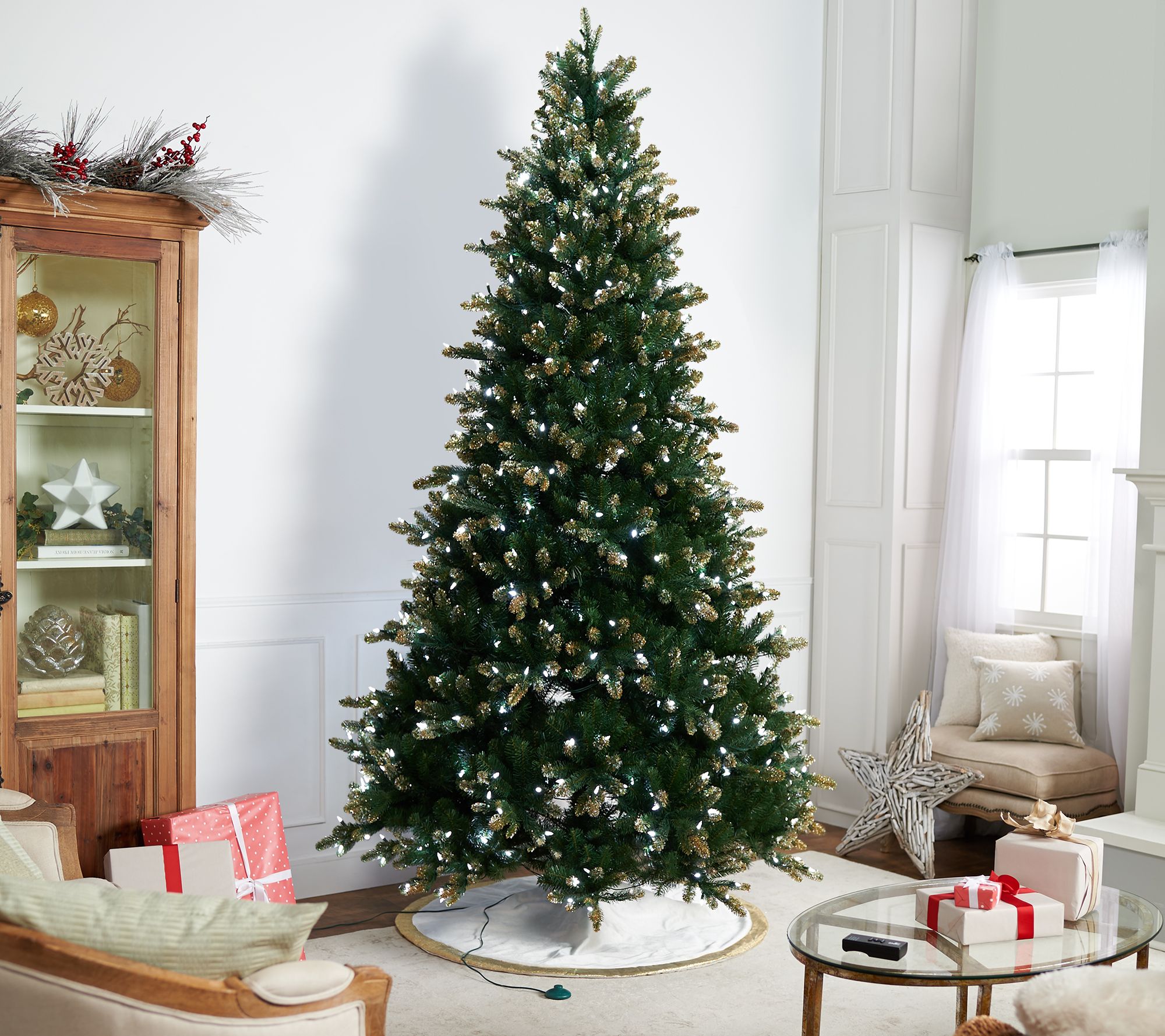 Casa Zeta-Jones 9' Doulgas Fir LED Function Frosted Tree - QVC.com