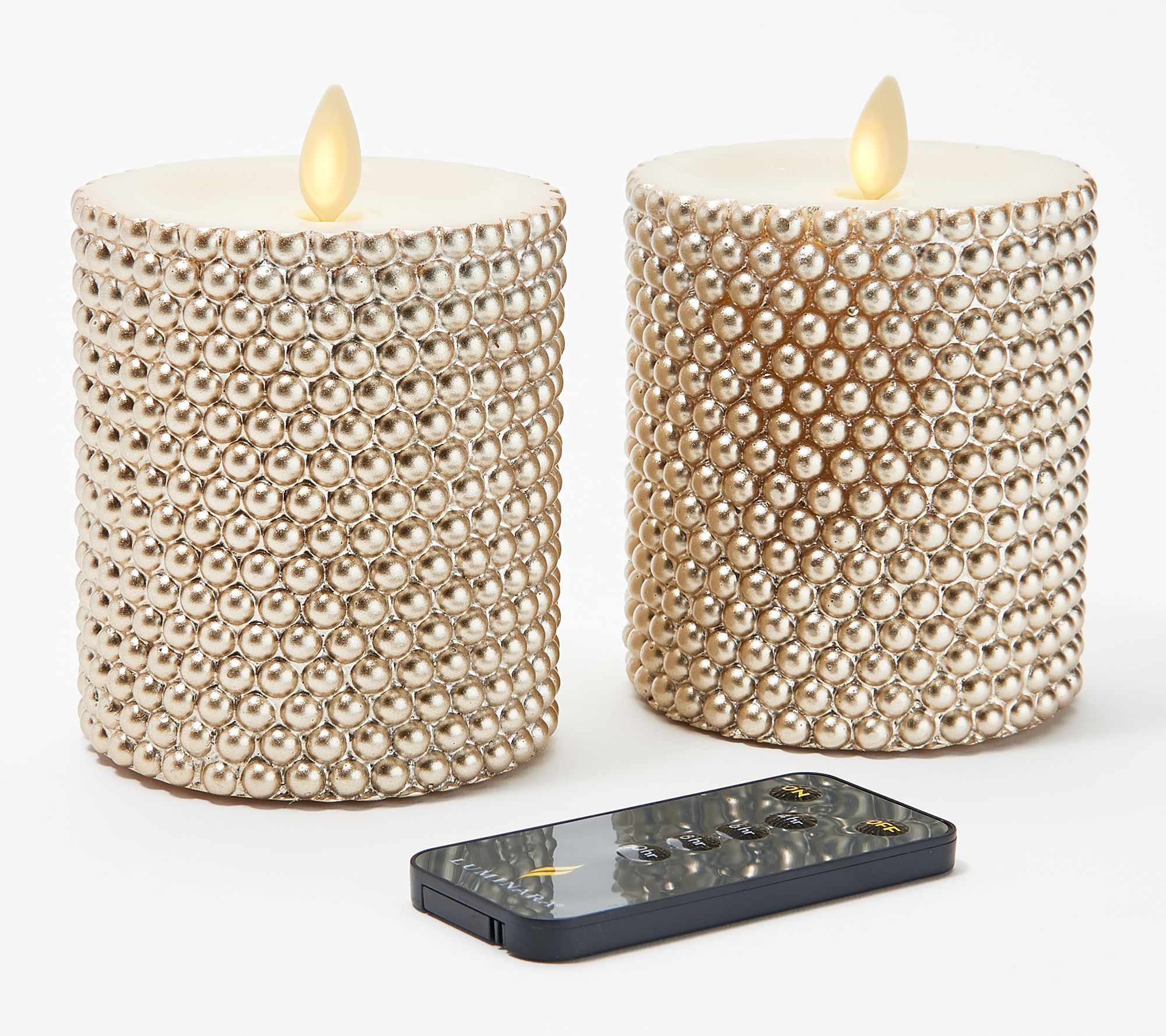 Luminara Set of (2) 4" Pearl Embossed Pillar Candles with Remote