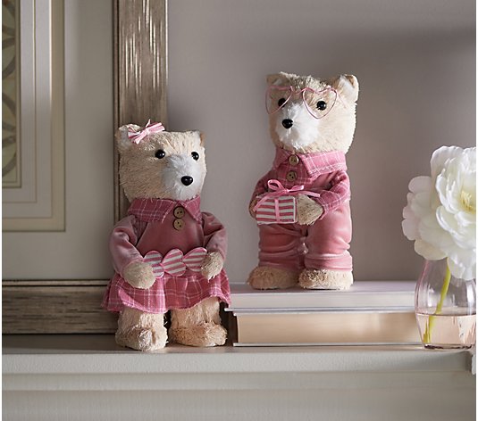Set of 2 Sisal Bears with Loving Heart Accents by Valerie