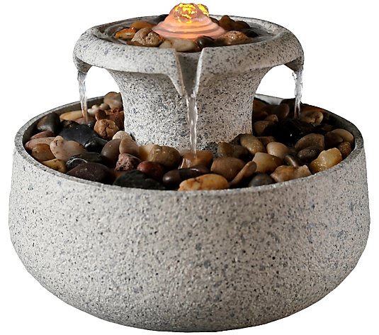 Teamson Home Natural Tabletop Tiered Fountain w/LED Light
