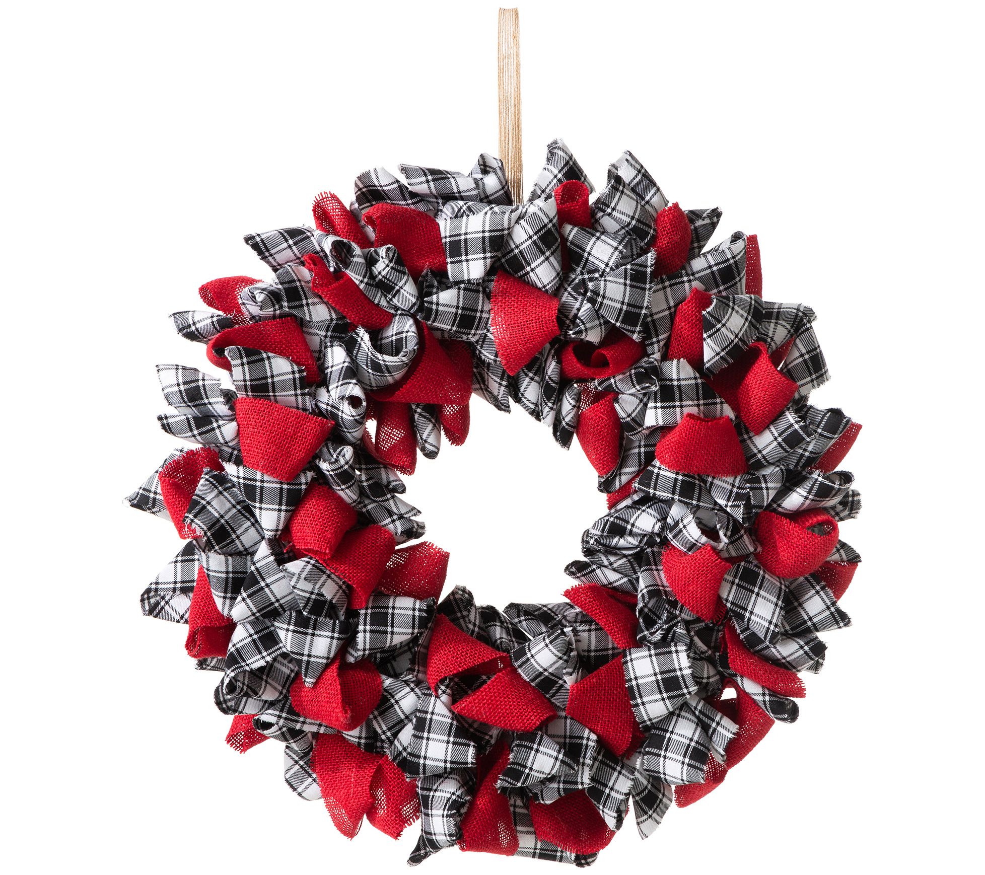 Glitzhome Black & White Buffalo Plaid Fabric Christmas Wreath