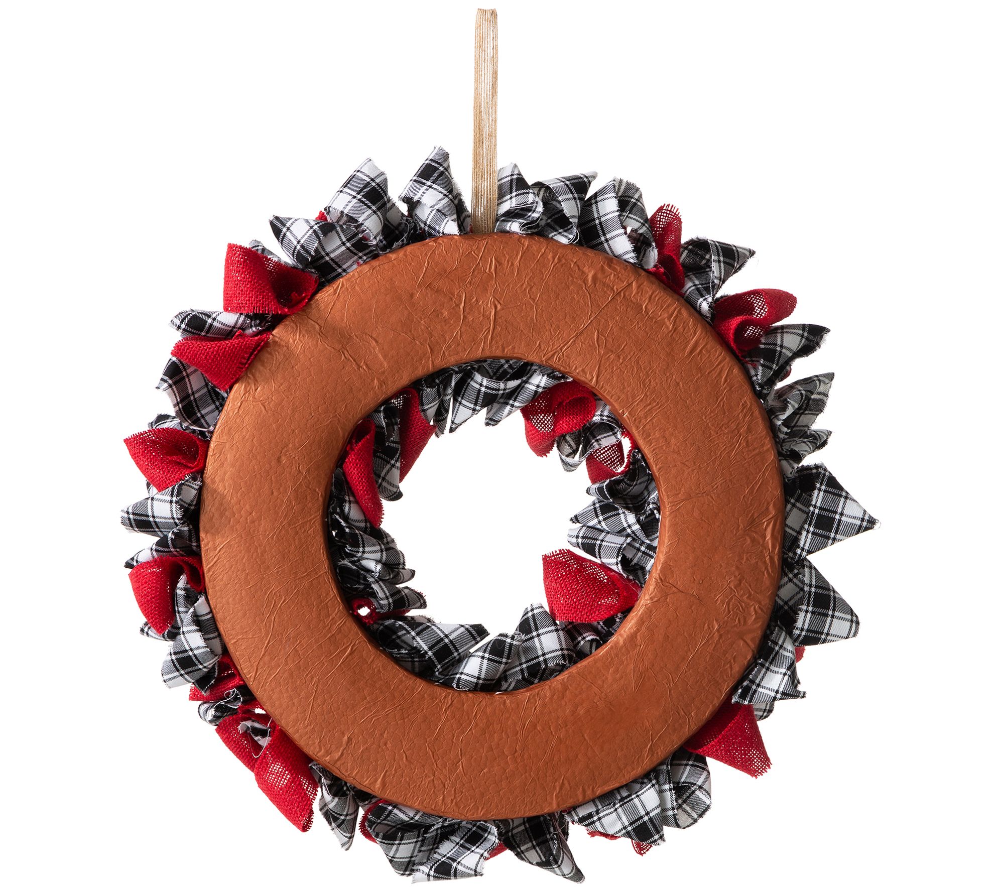 Glitzhome Black & White Buffalo Plaid Fabric Christmas Wreath