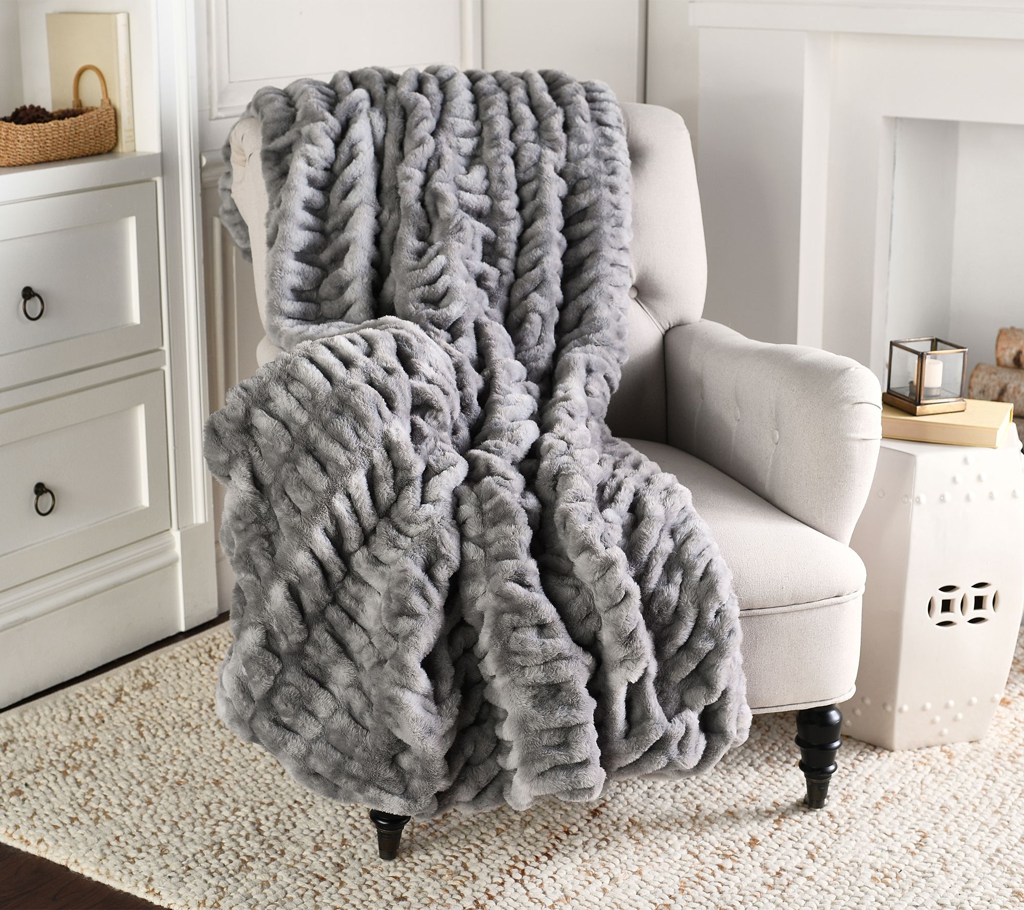 (QVC) Hotel duCobb Oversized Luxury Ruched Faux Fur Throw by Dennis Basso