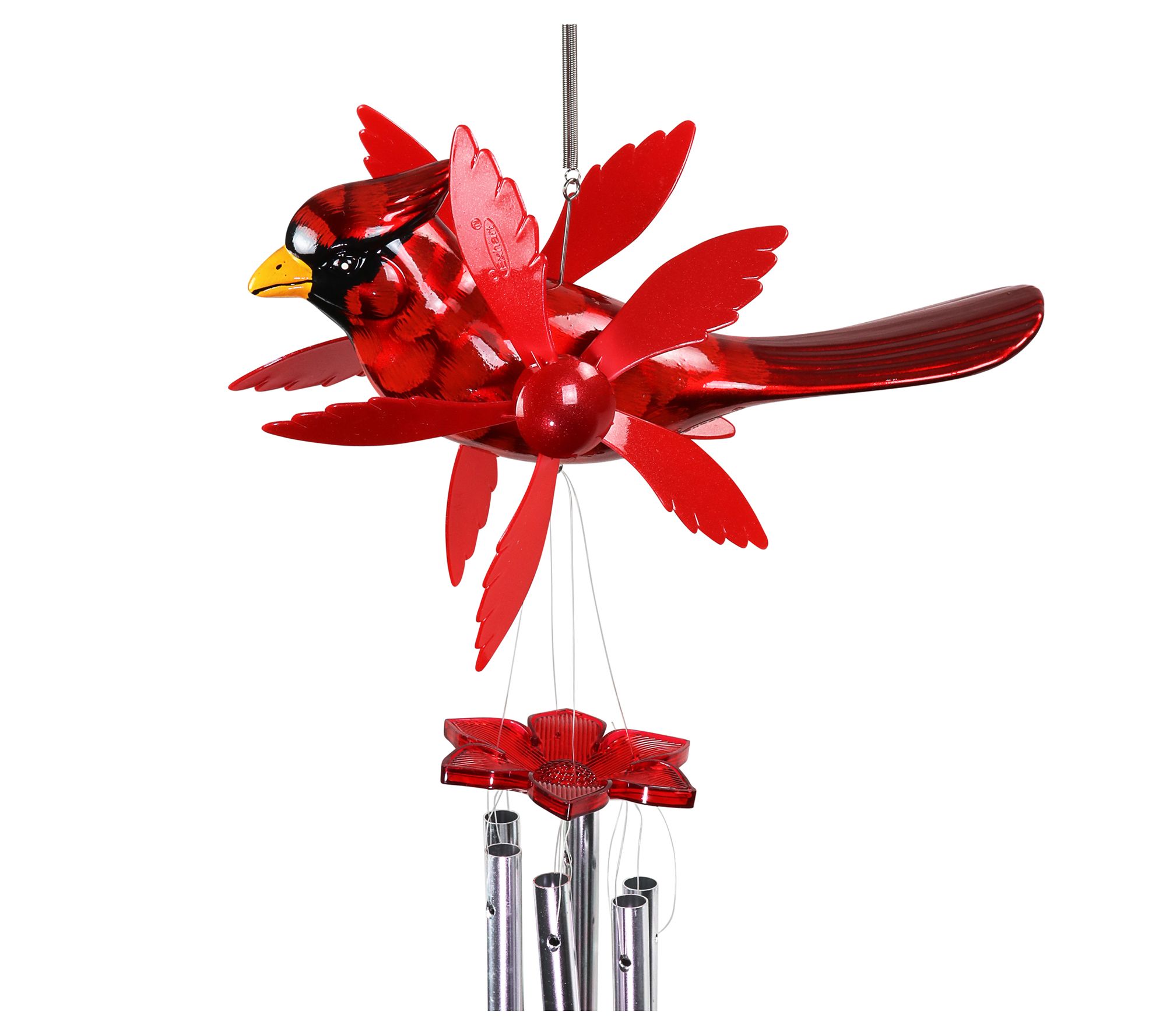 Exhart Red Cardinal Spinning Wings Wind Chime