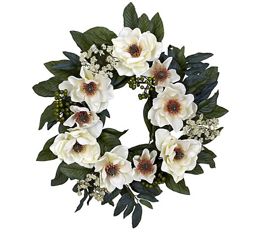 22" Magnolia Wreath by Nearly Natural