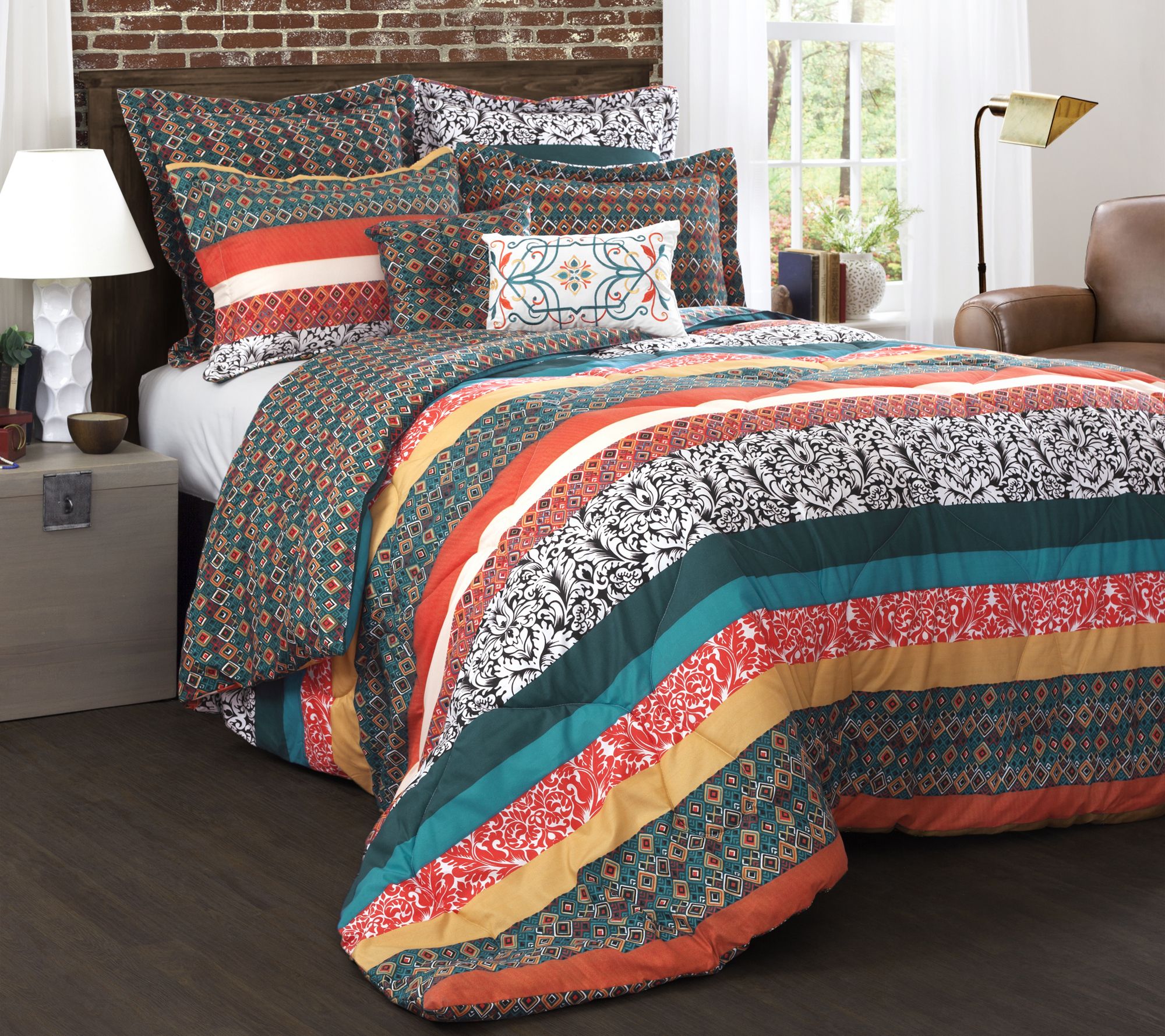 Boho Stripe 7-Piece King Comforter Set by LushDecor - QVC.com