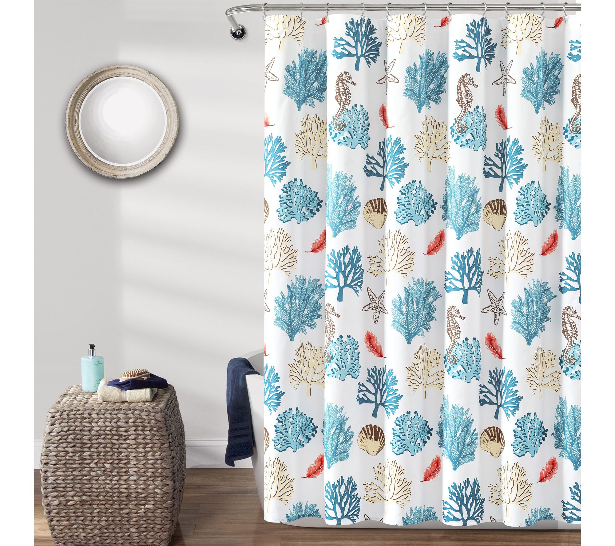 Coastal Reef Feather 72"x72" Shower Curtain byLush Decor