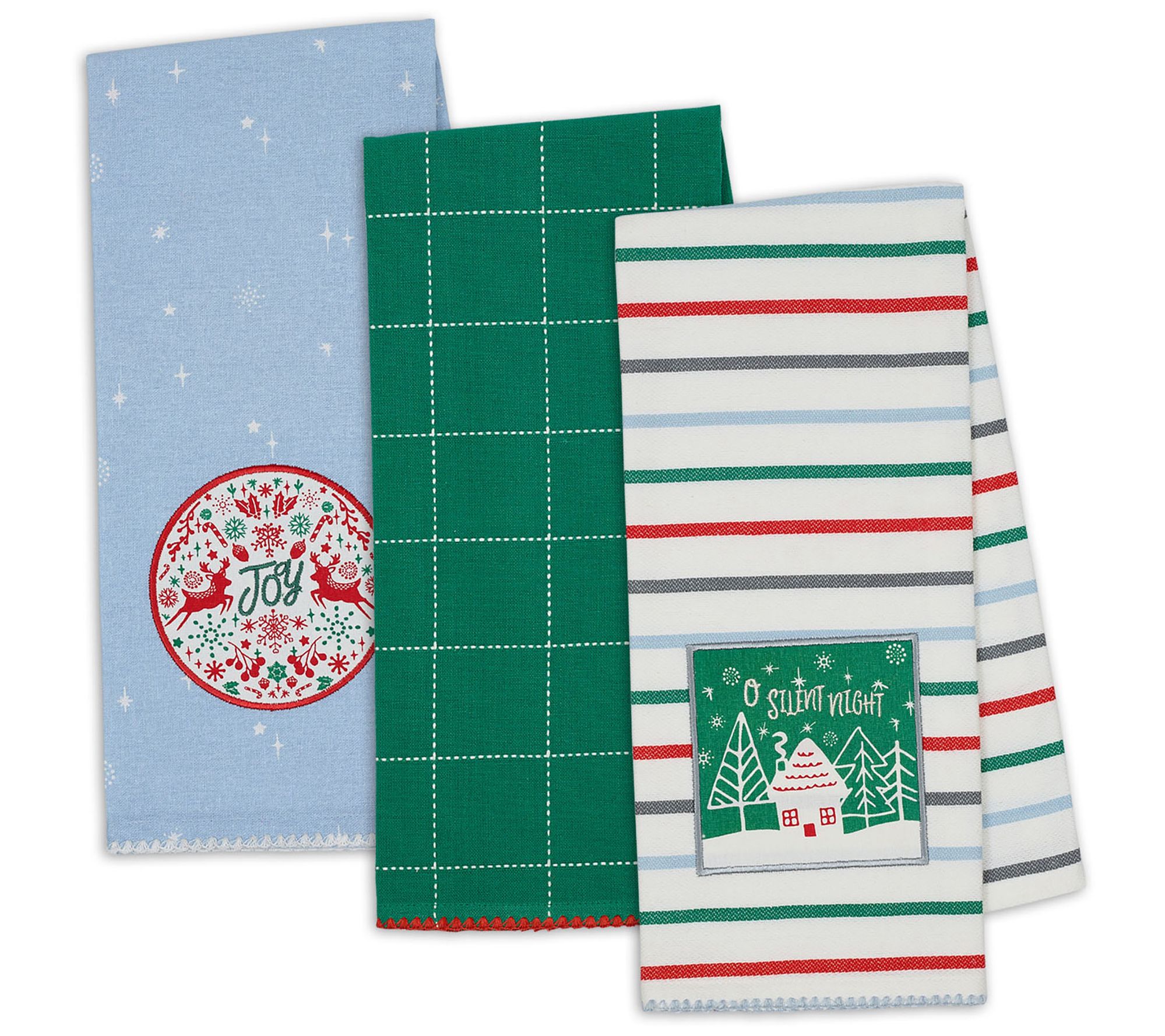 Design Imports Set of 3 Farmhouse Christmas Flour Sack Towels
