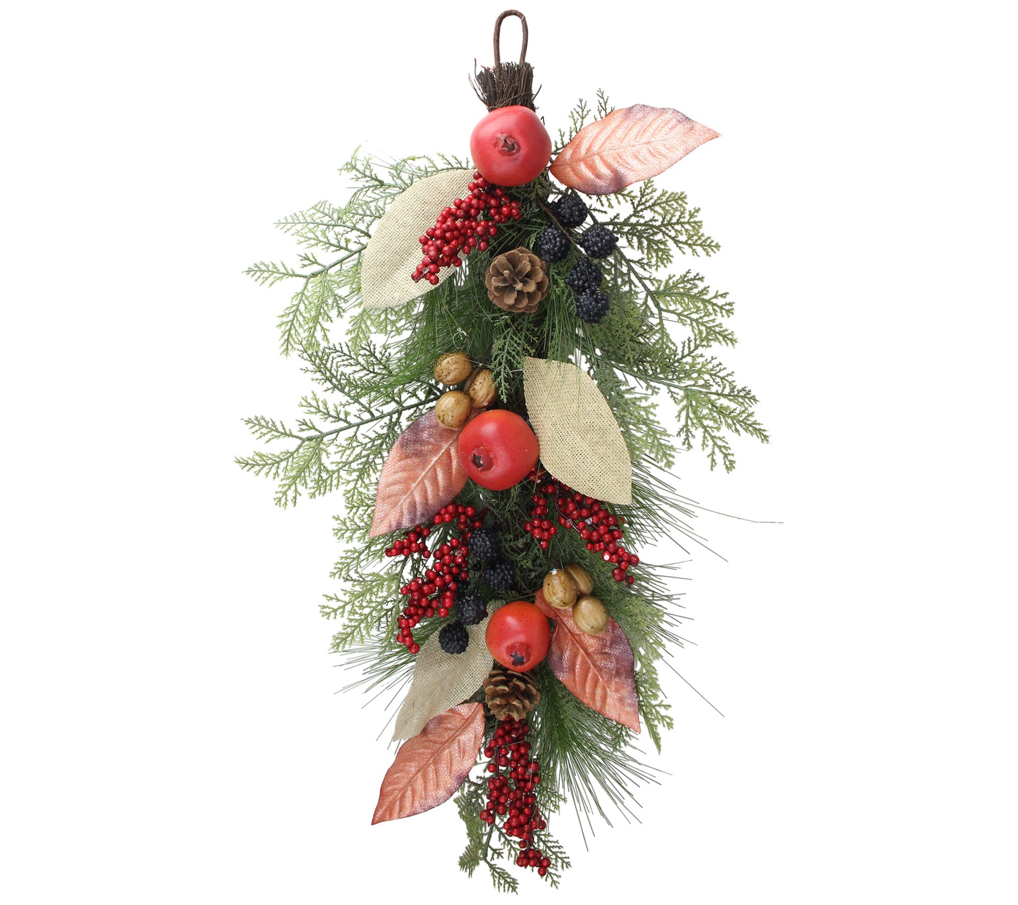 Northlight 30" Harvest Berry & Pine Needle Teardrop Swag
