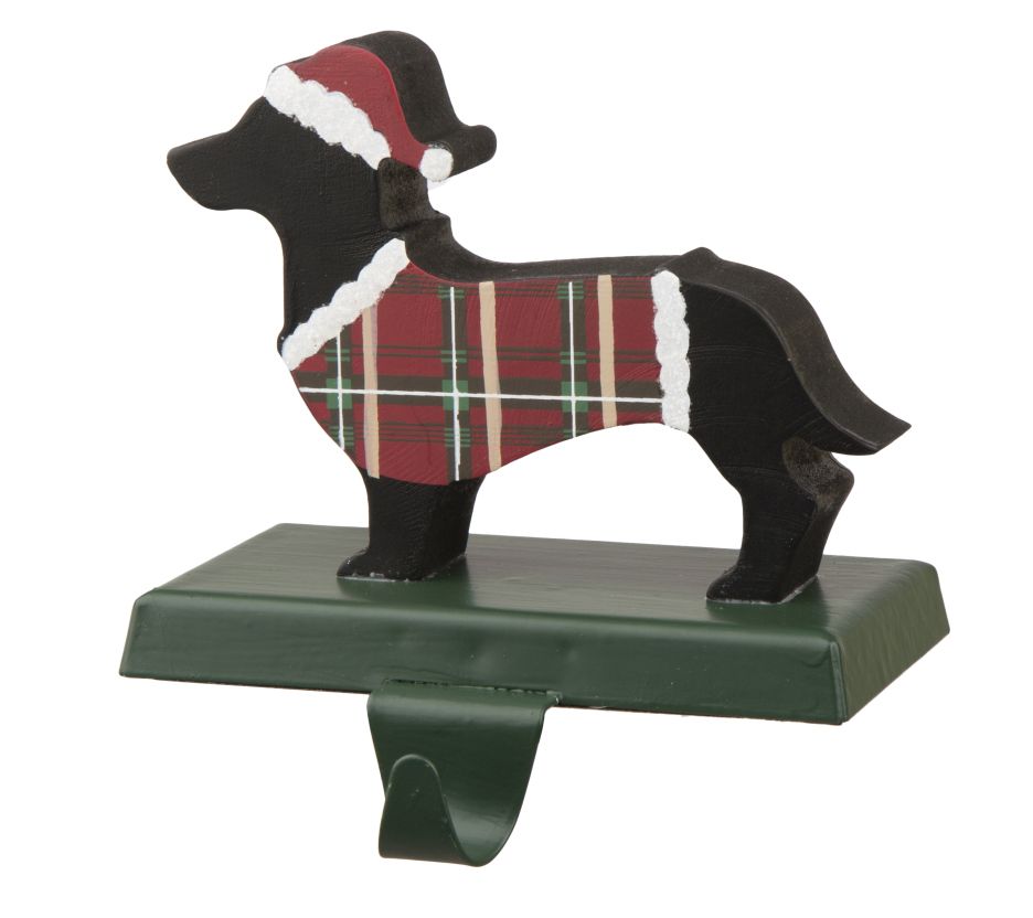 Glitzhome Santa Hat Dachshund Christmas Mantletocking Holder