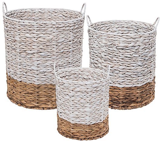 Foreside Home & Garden Ariana Natural Baskets White, Set Of 3