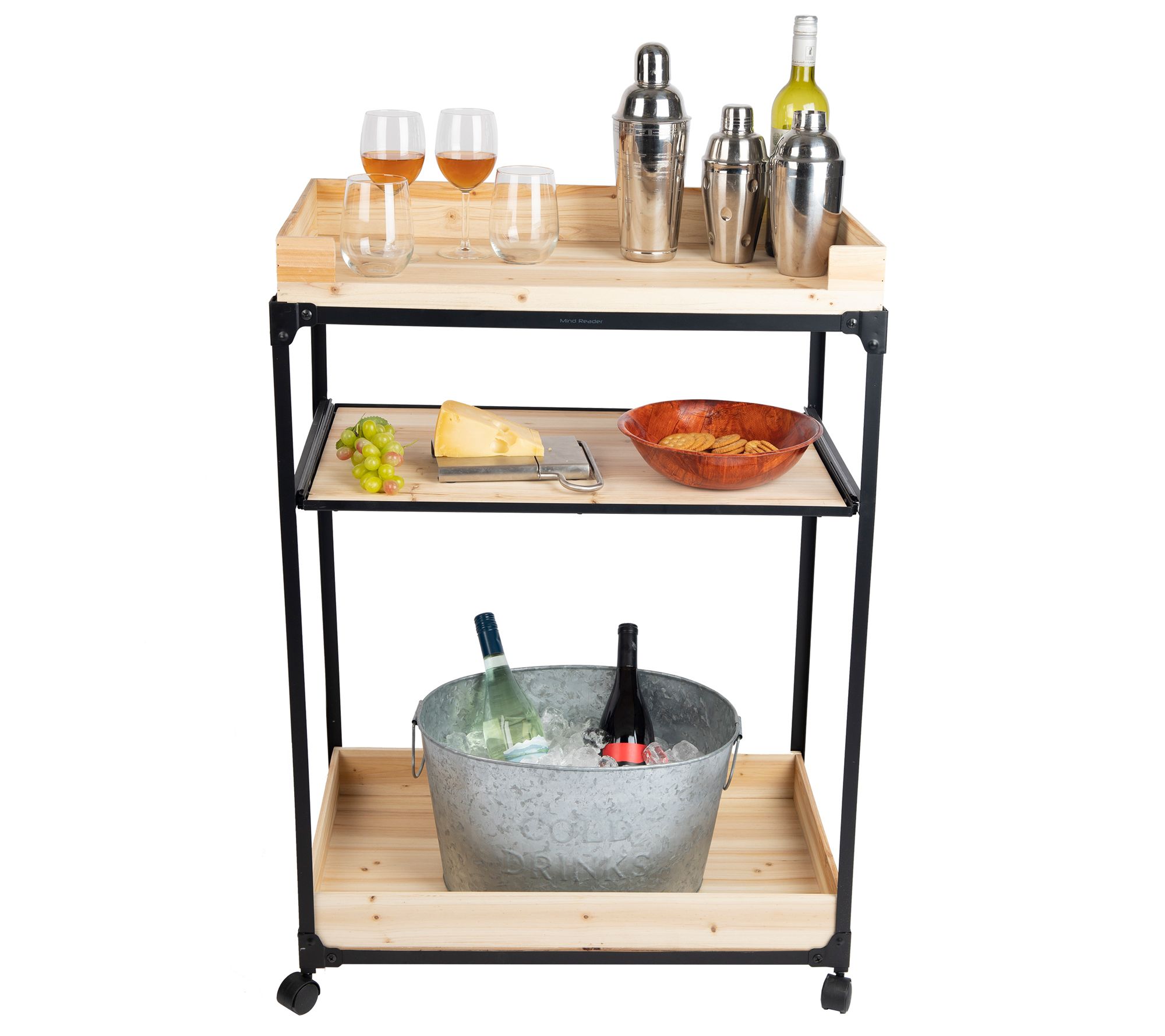 Mind Reader 3Tier Rolling Beverage Cart with PullOut Shelf