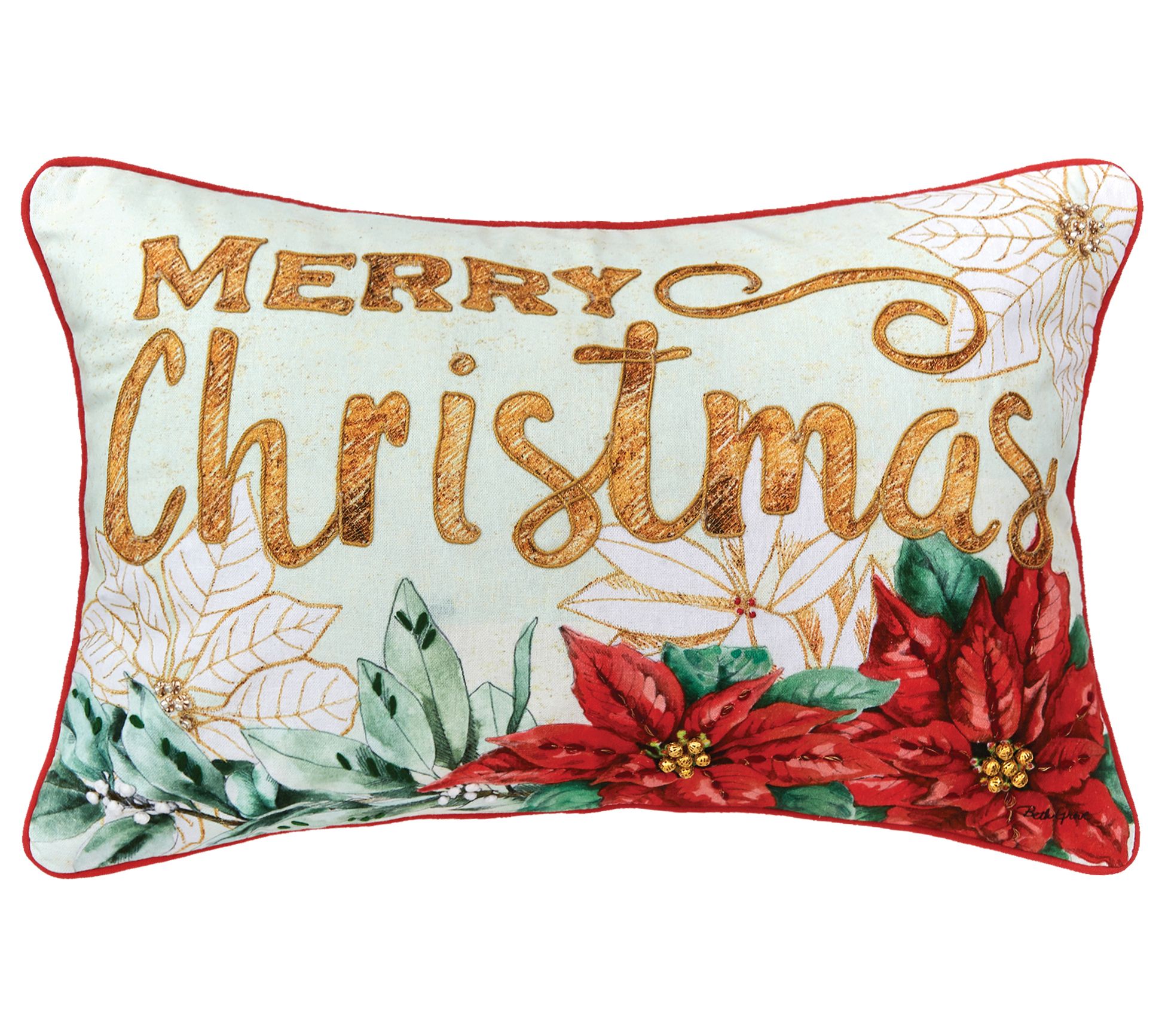 C&F Home 14" x 22" Merry Christmas Poinsettia T hrow Pillow