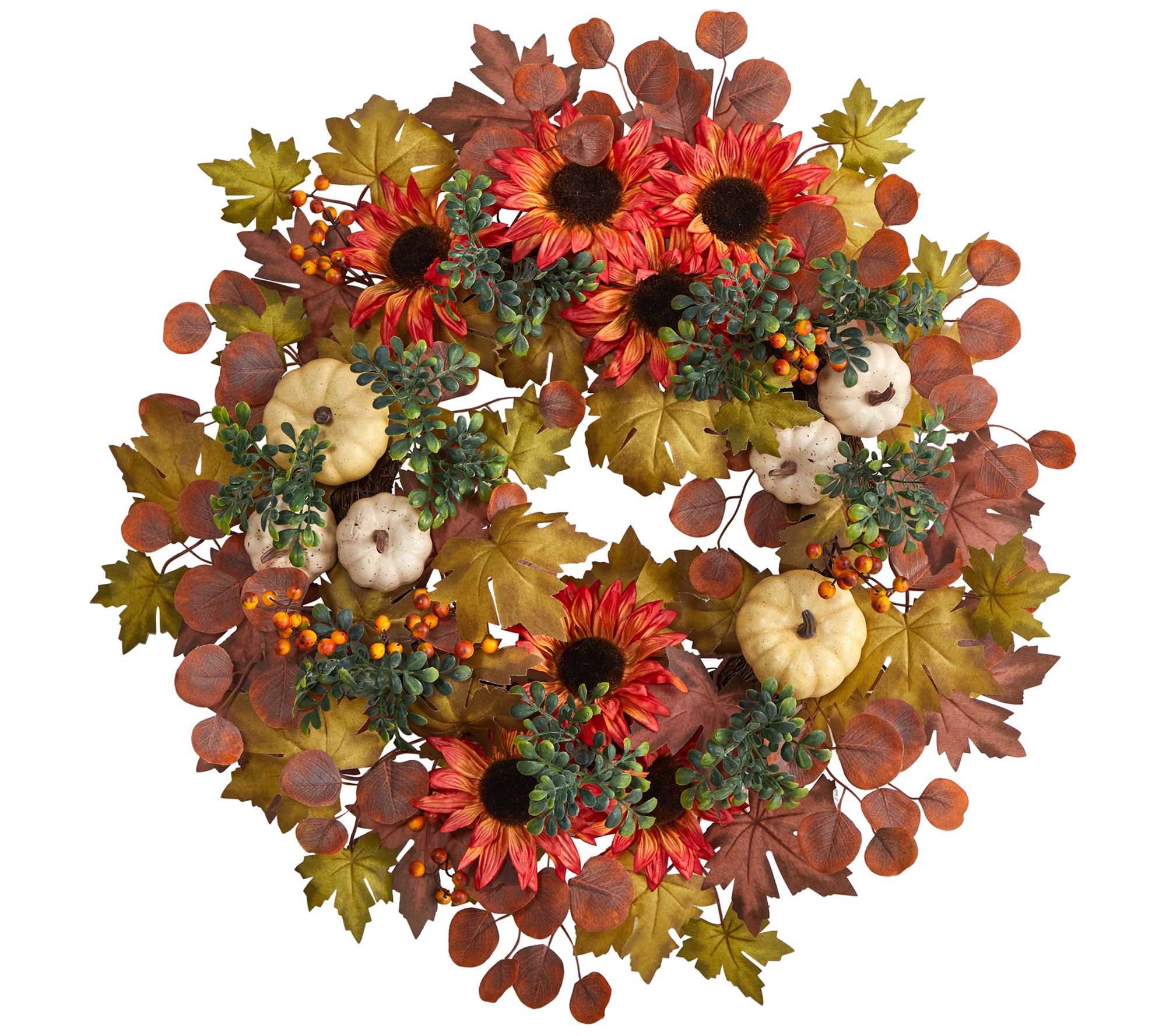Nearly Natural 30" Sunflower, Pumpkin & Maple L eaf Wreath
