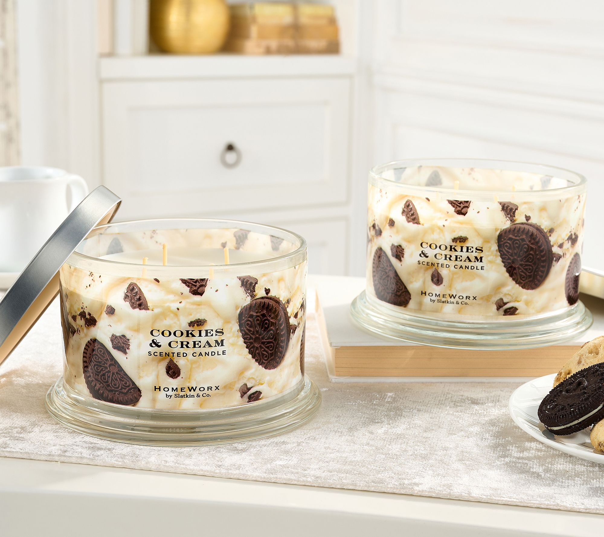 "As Is" HomeWorx by Slatkin & Co. S/2 Cookies & Cream Candles