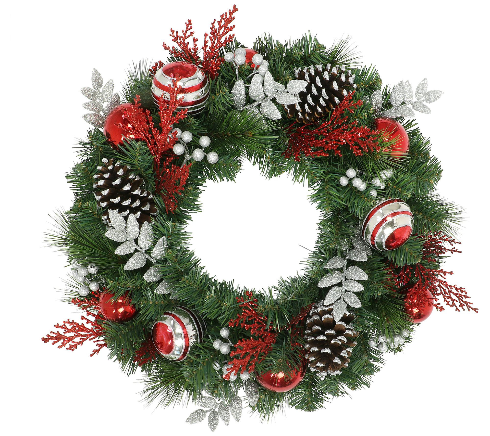 Puleo 24" Decorated Artificial Wreath with Redreen & Silver