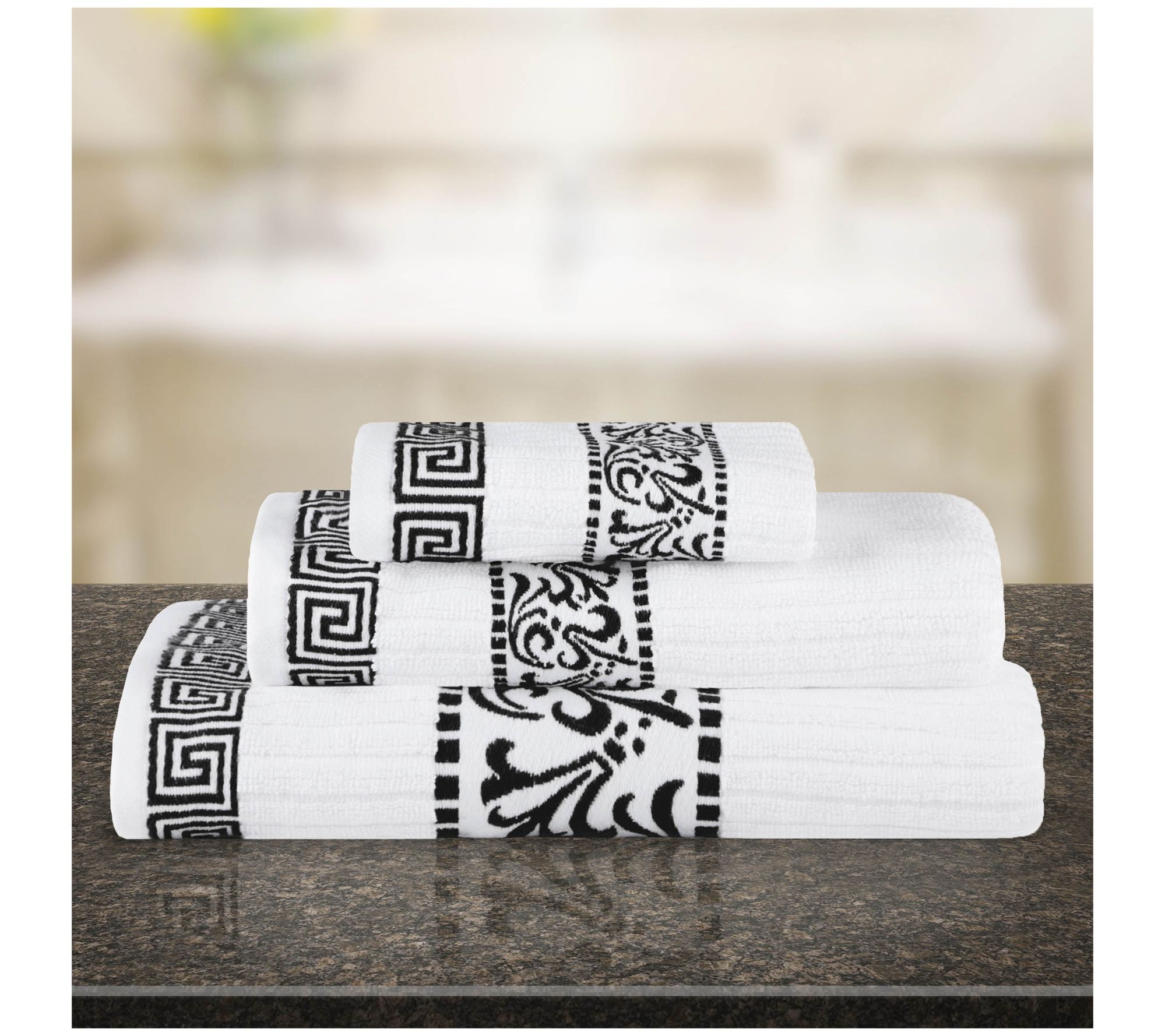 Superior Athens Greek Scroll & Floral Cotton 3-Pc Towel Set