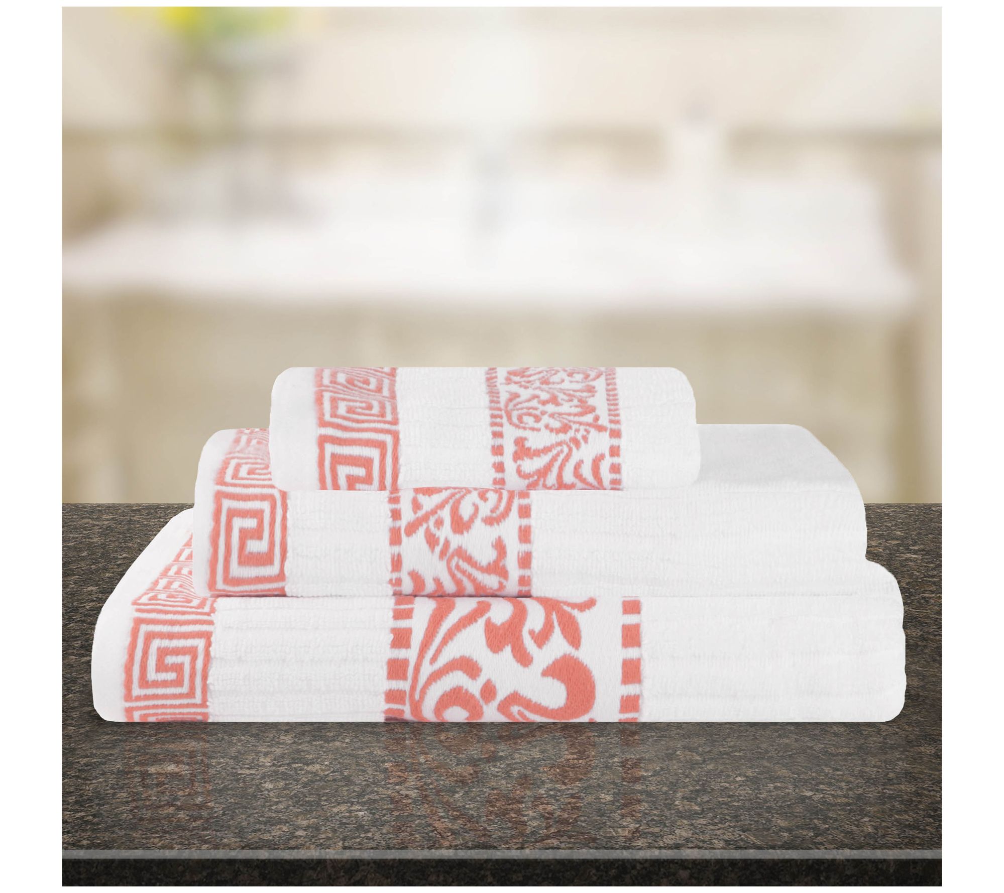 Superior Athens Greek Scroll & Floral Cotton 3-Pc Towel Set