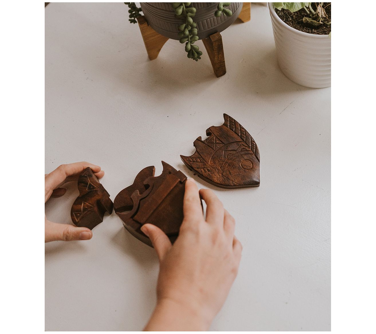 Matr Boomie Rosewood Fish Puzzle Box ,Brown