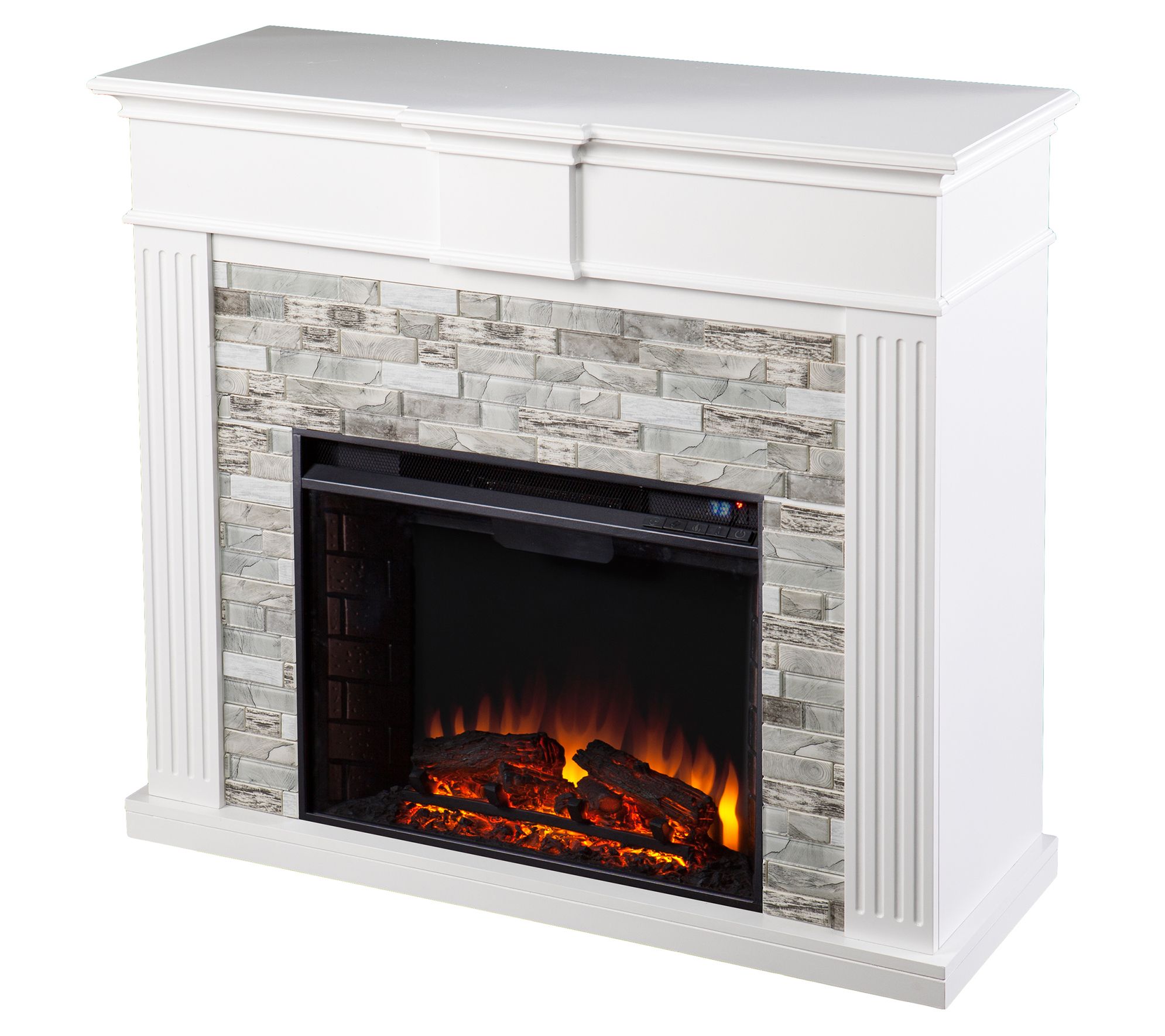 SEI Furniture Bondale Electric Fireplace with F aux Stone - QVC.com