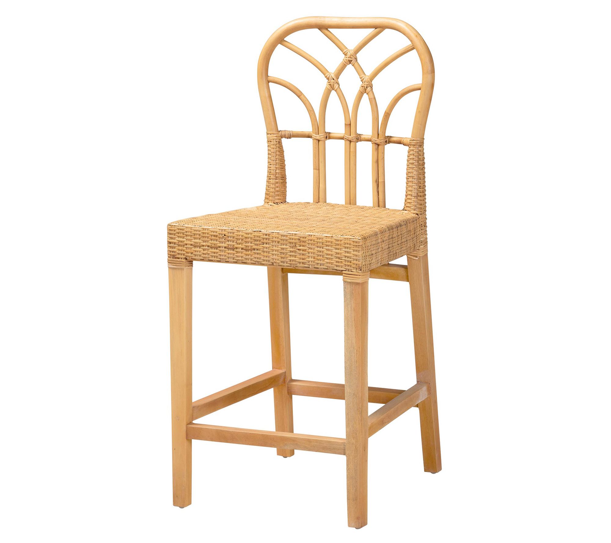 bali & pari Monaco Rattan and Mahogany Wood Counter Stool