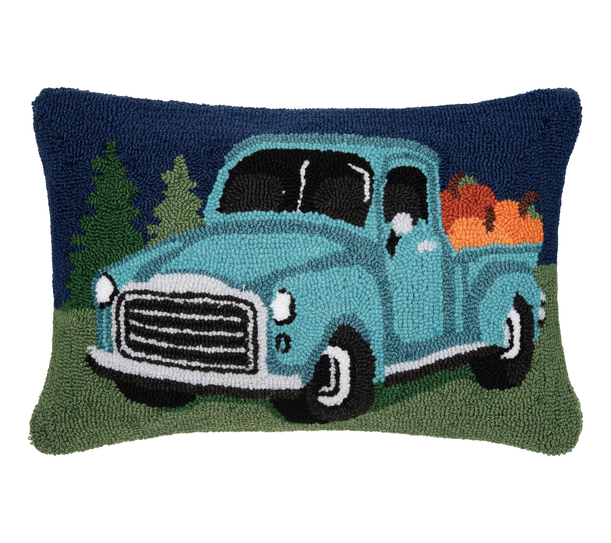Pumpkin Truck Hooked Pillow by Valerie