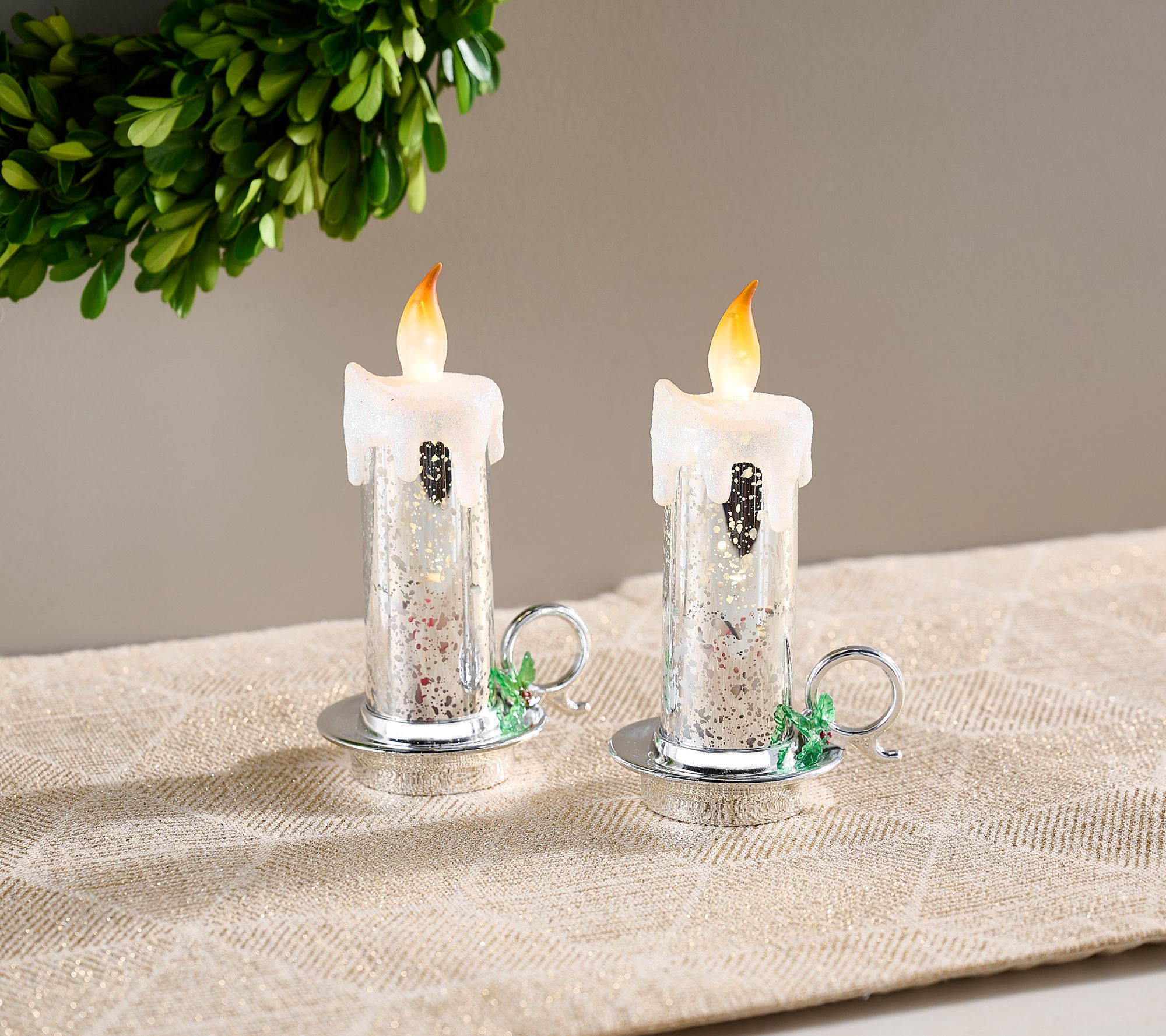"As Is" Set of 2 6.5" Illuminated Chamberstick Candles