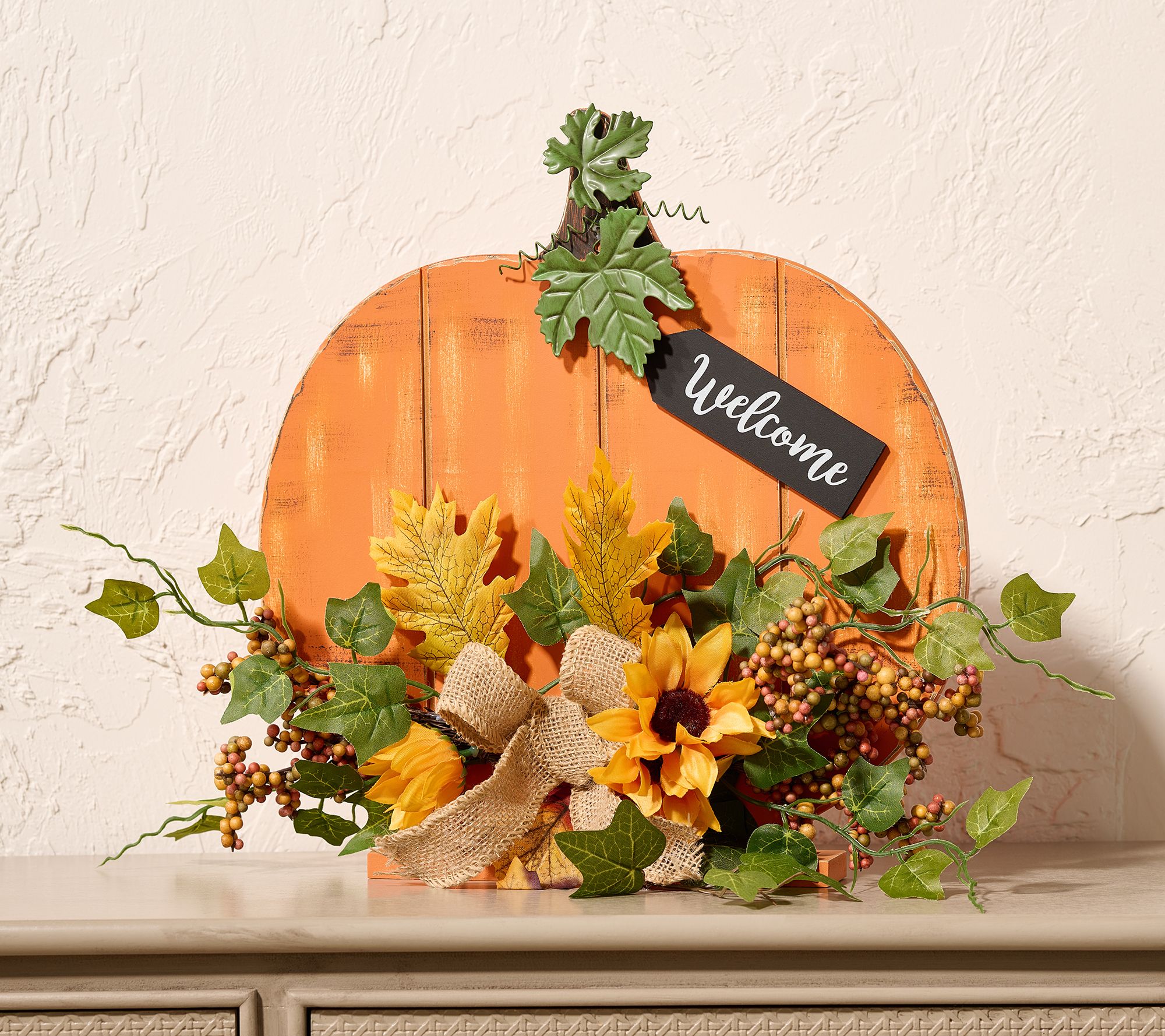 Harvest Welcome Sign with Sunflowers and Ivy by Valerie