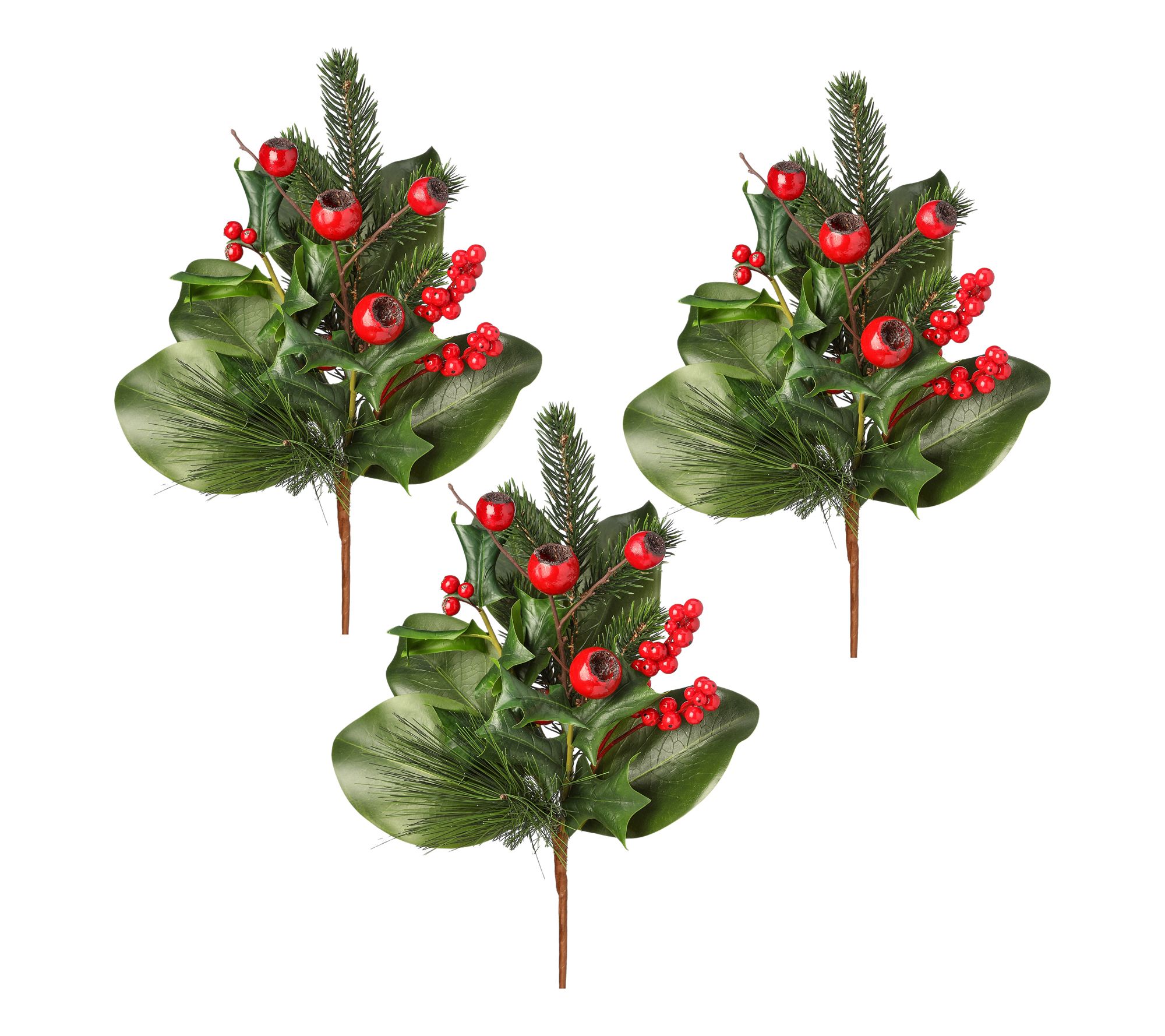 17" Berry Pine Magnolia Holly Spray Set of 3 By Valerie