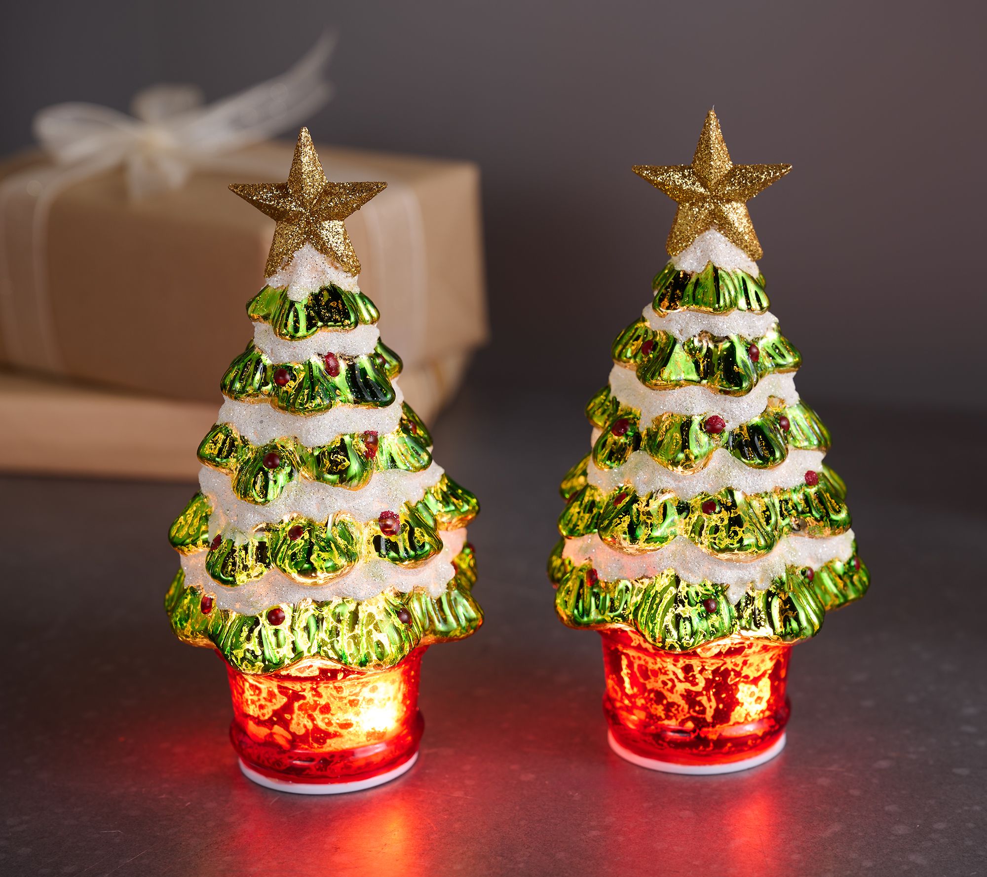 "As Is" Set 2 6" Illuminated Mercury Glass Trees by Valerie