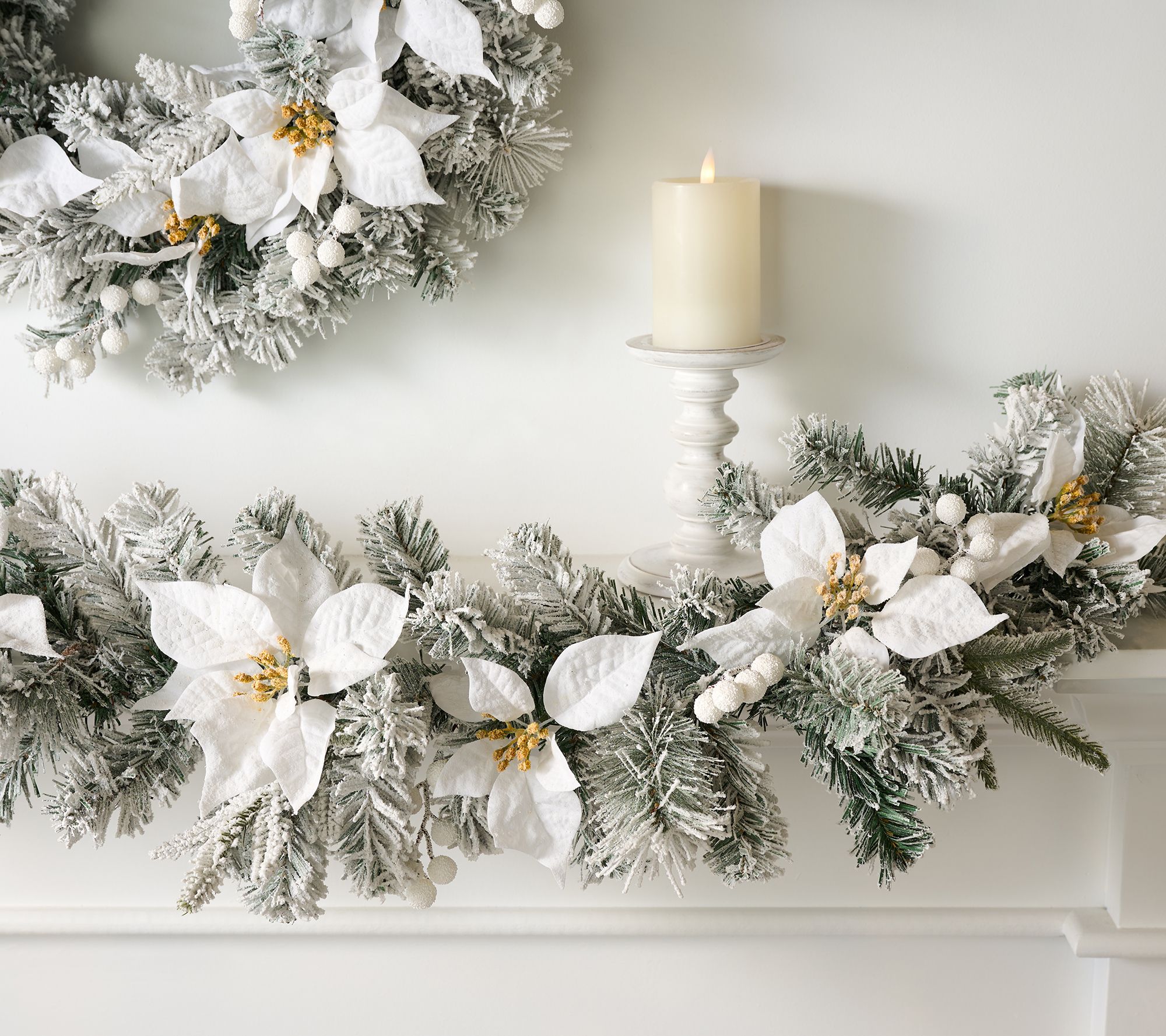 4' Flocked Poinsettia Garland by Valerie