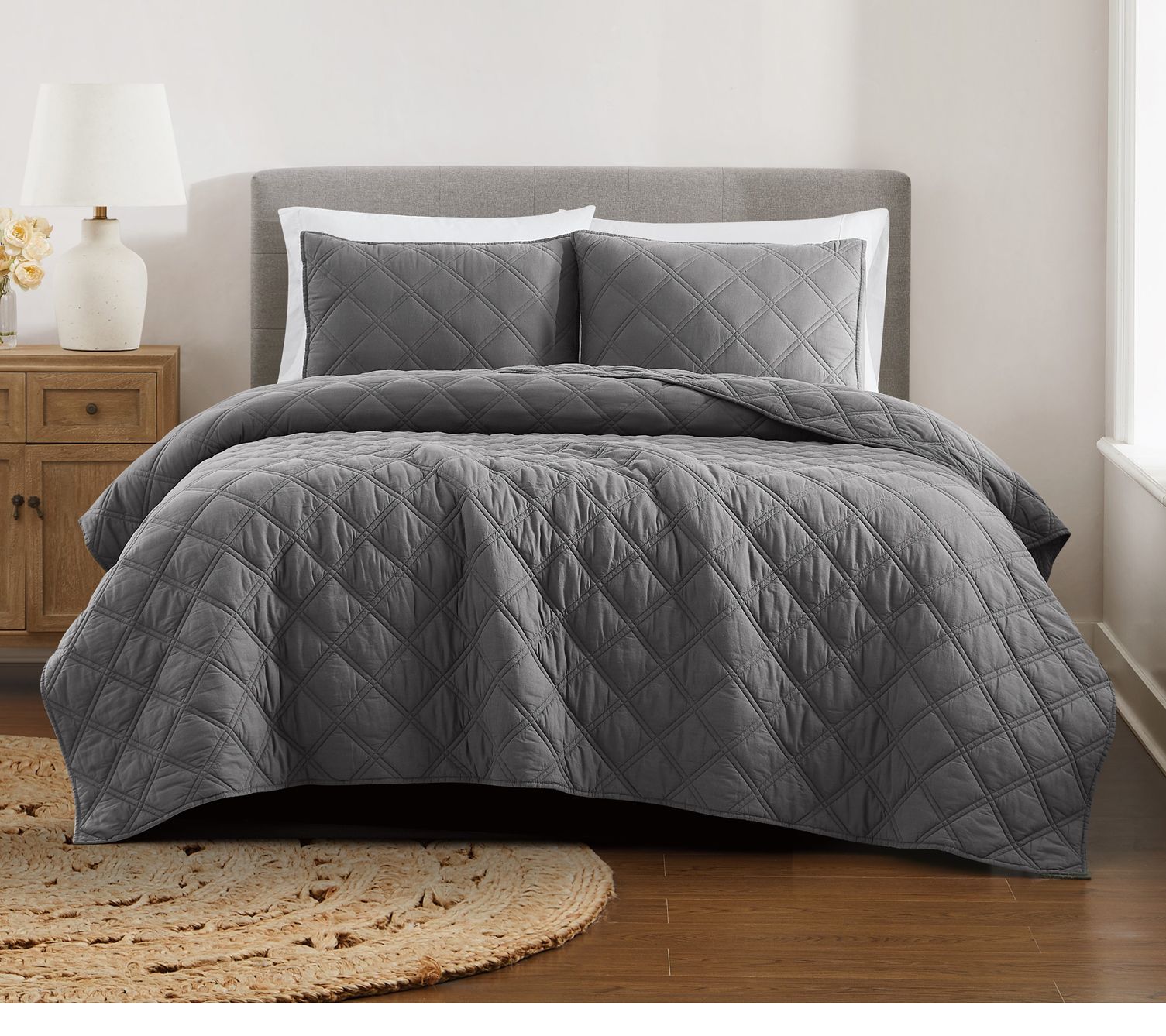 Brooklyn Loom Diamond Washed Cotton King QuiltSet