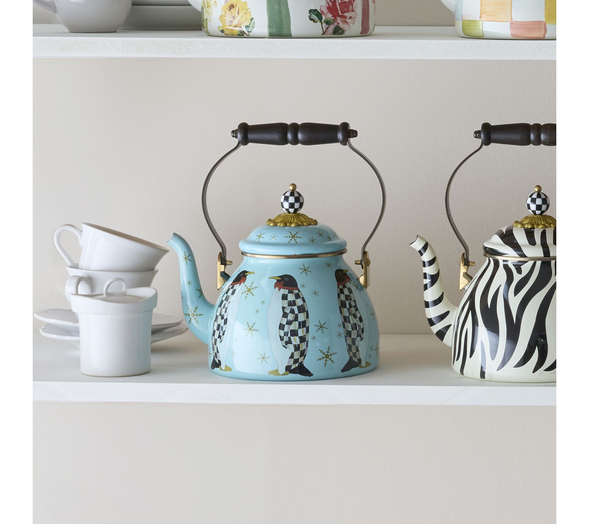 MacKenzie- Childs Penguin Parade Tea Kettle Collective - QVC.com