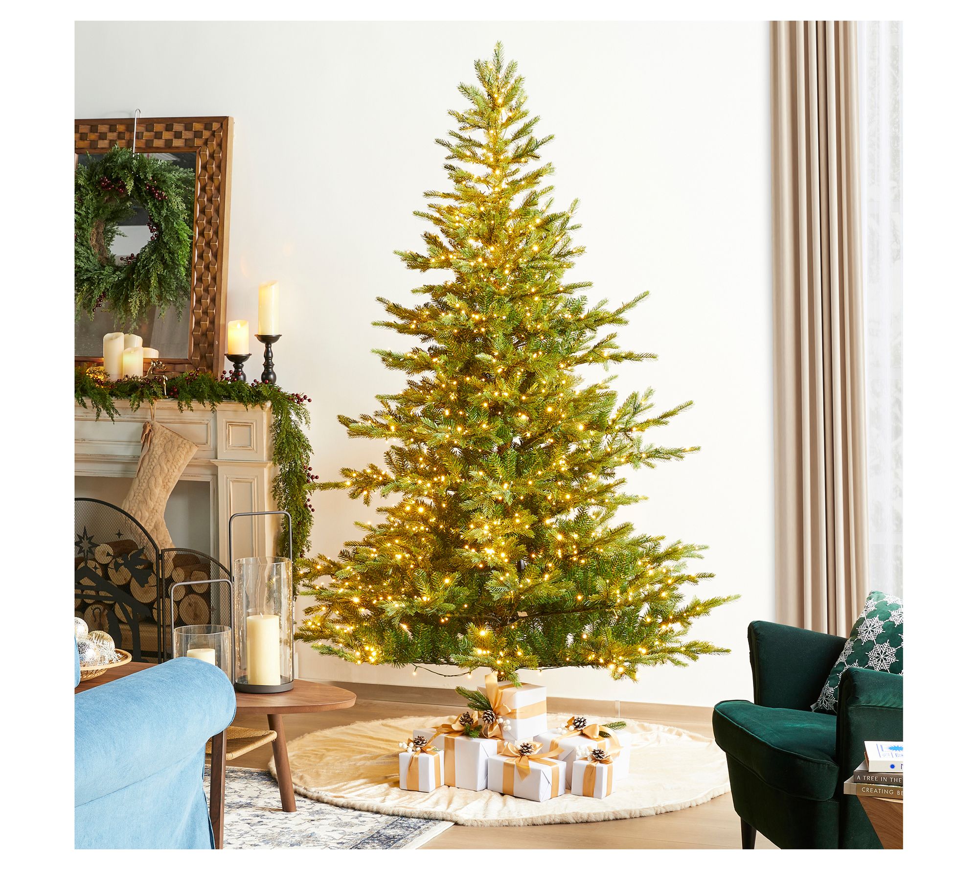 Glitzhome 7.5' LED Pre-Lit Green Full Fir FauxChristmas Tree