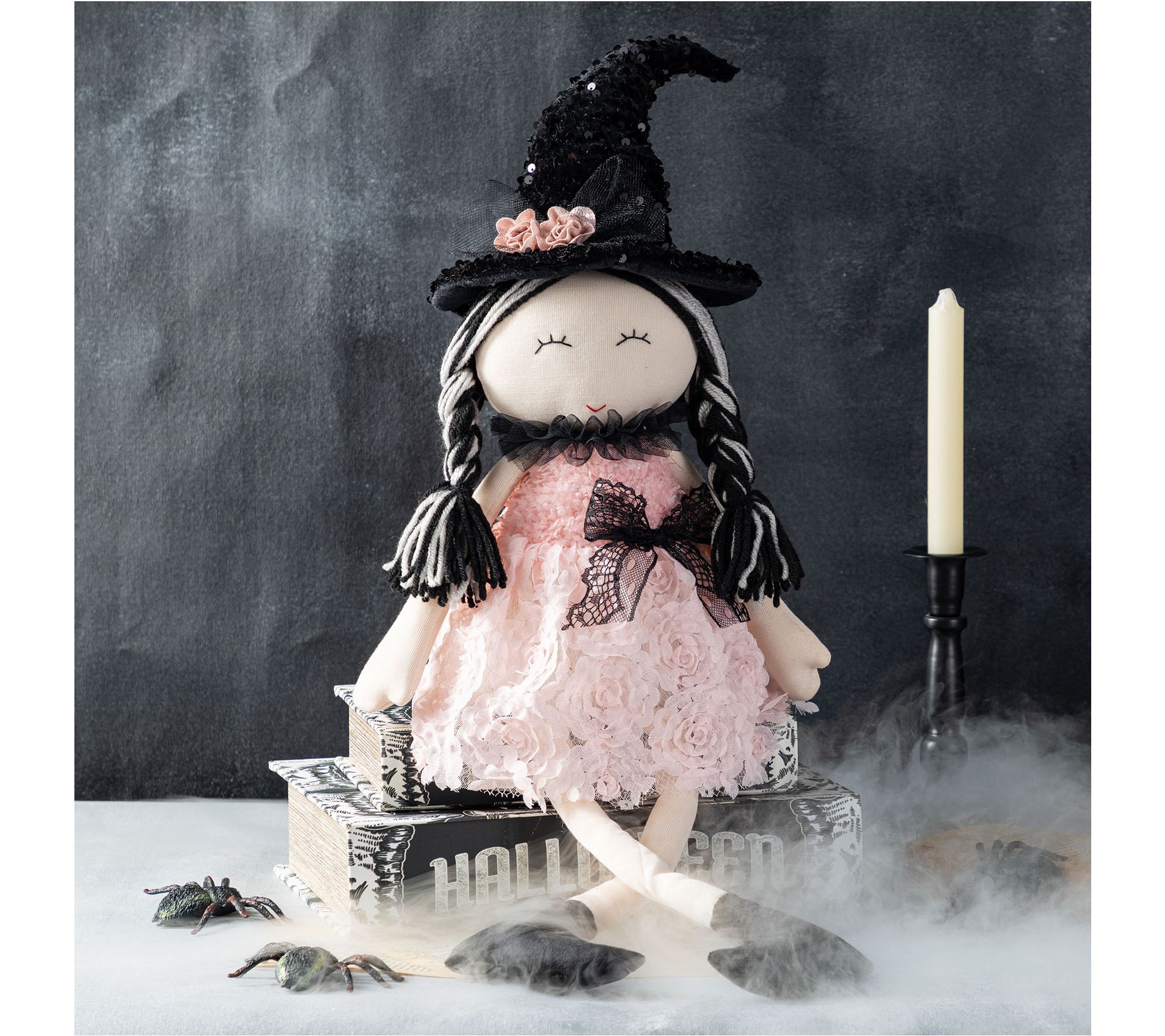 Glitzhome 29" Halloween Fabric Dressed Witch Shelf Sitter