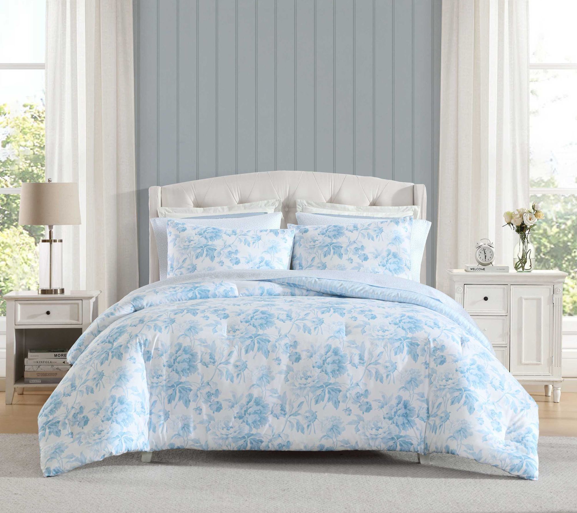 Laura Ashley Anja Textured Toile Blue King Comforter Set