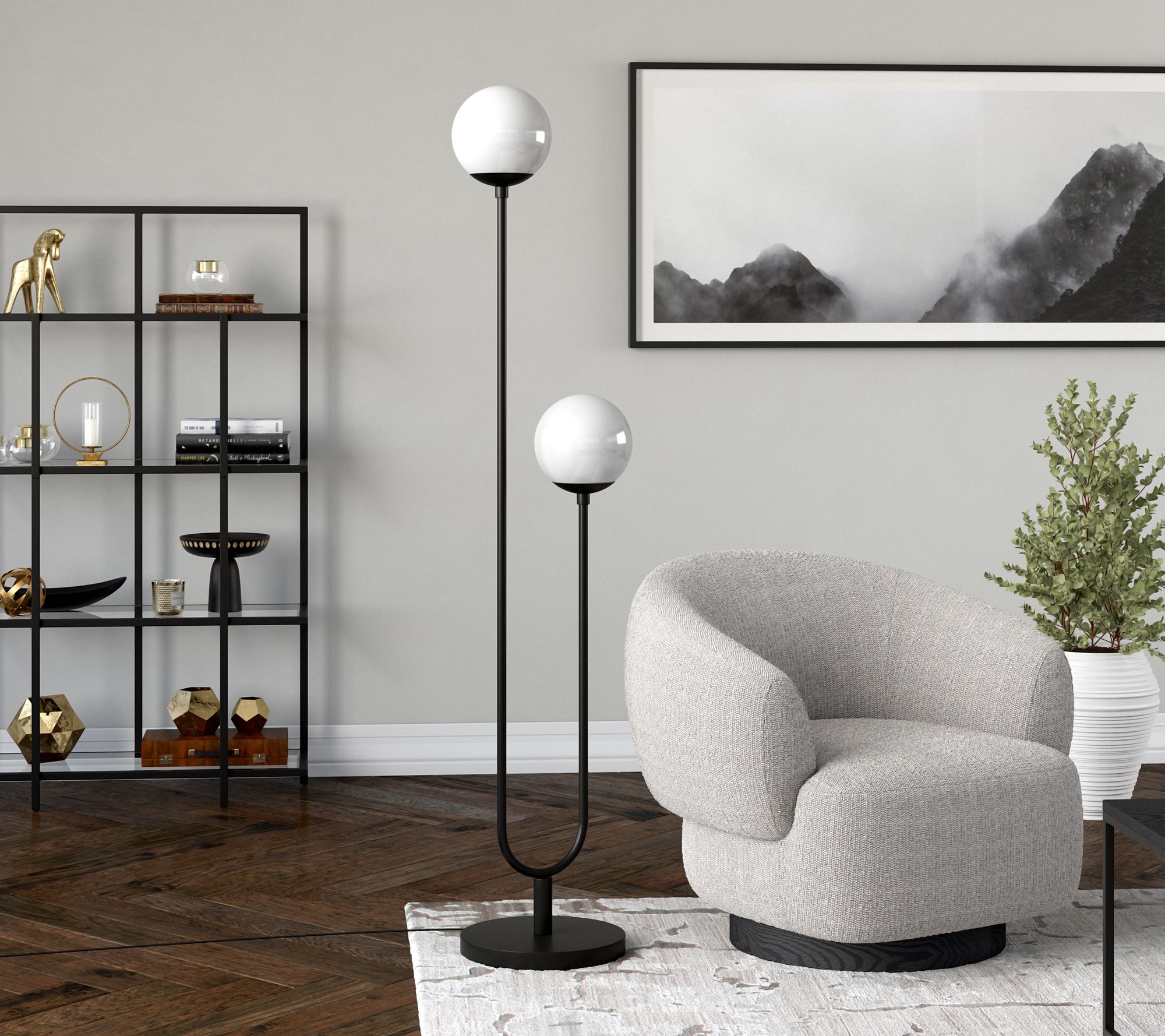 Hudson&Canal Dufrene 2-Light Floor Lamp with Glass Shades