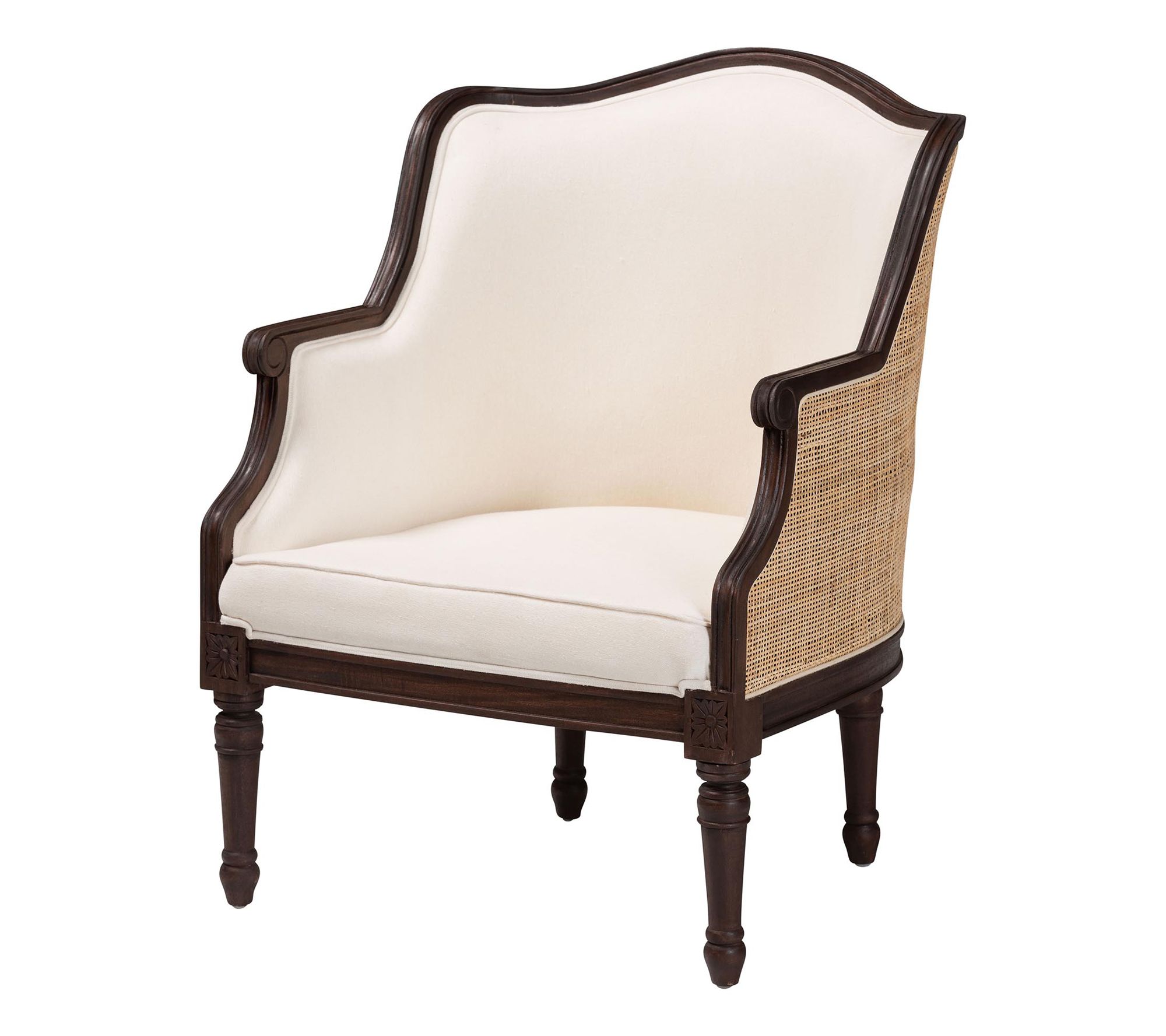 bali & pari Ornella Beige Fabric Armchair withatural Rattan
