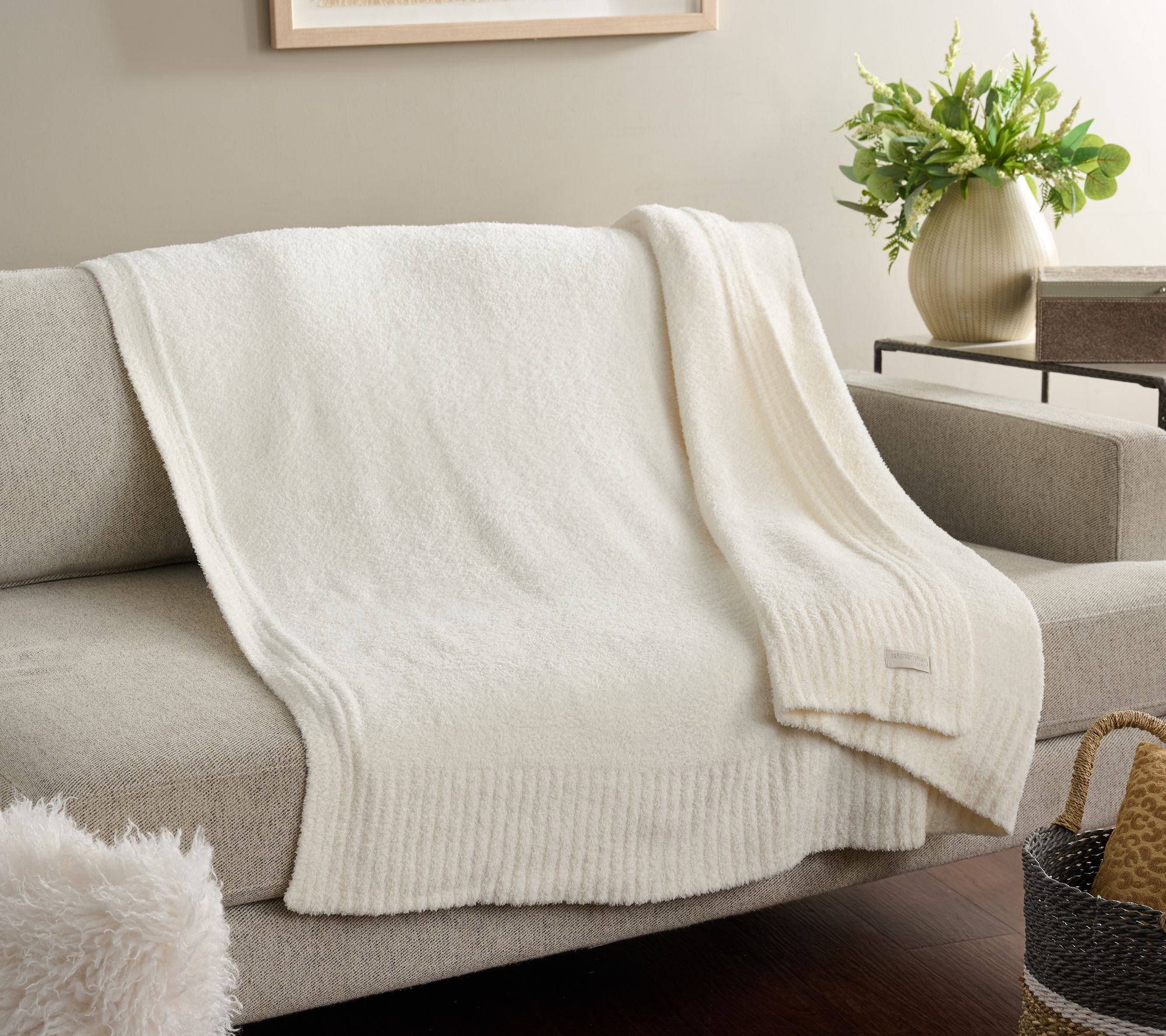 "As Is" Barefoot Dreams CozyChic 54x72 Stacked Ribbed Border Throw